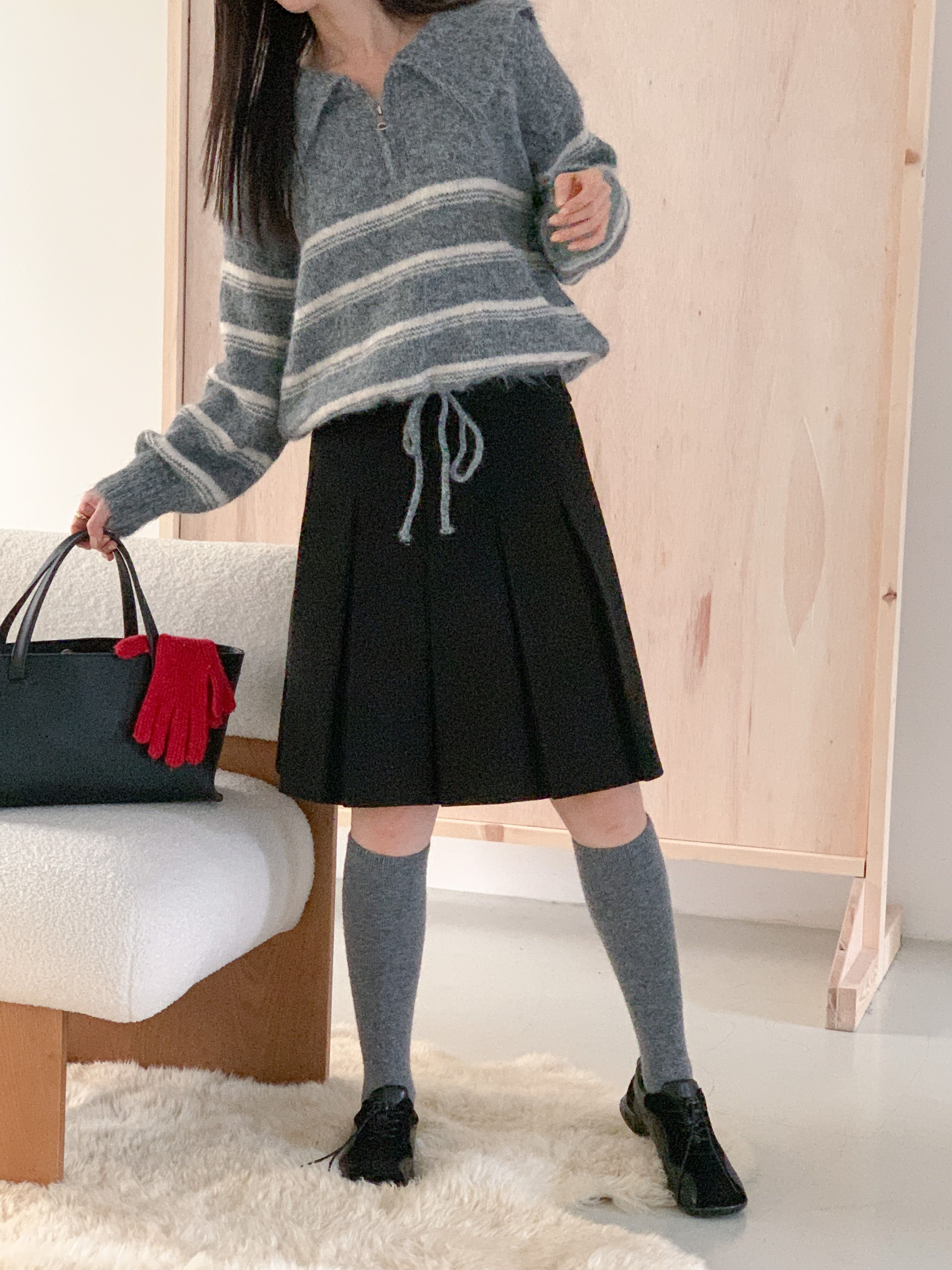 ウール混ハーフジップセーラーカラードローストリングボーダーカラーニット | 詳細画像21