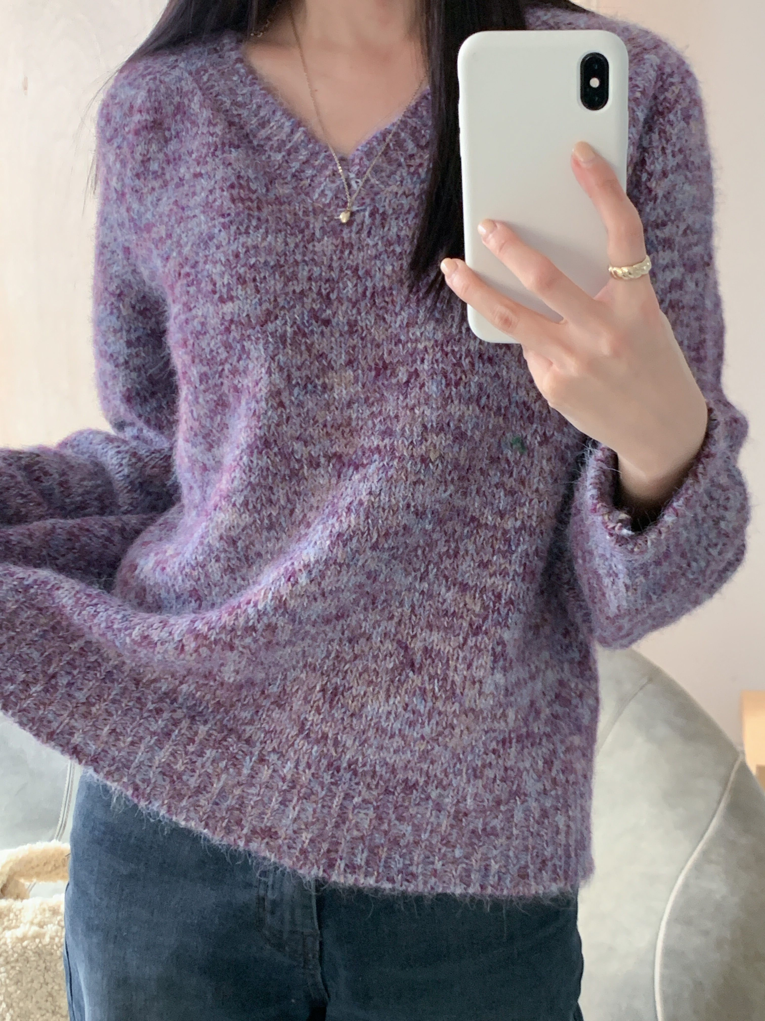 ウール混Vネックルーズカラーニット | 詳細画像2