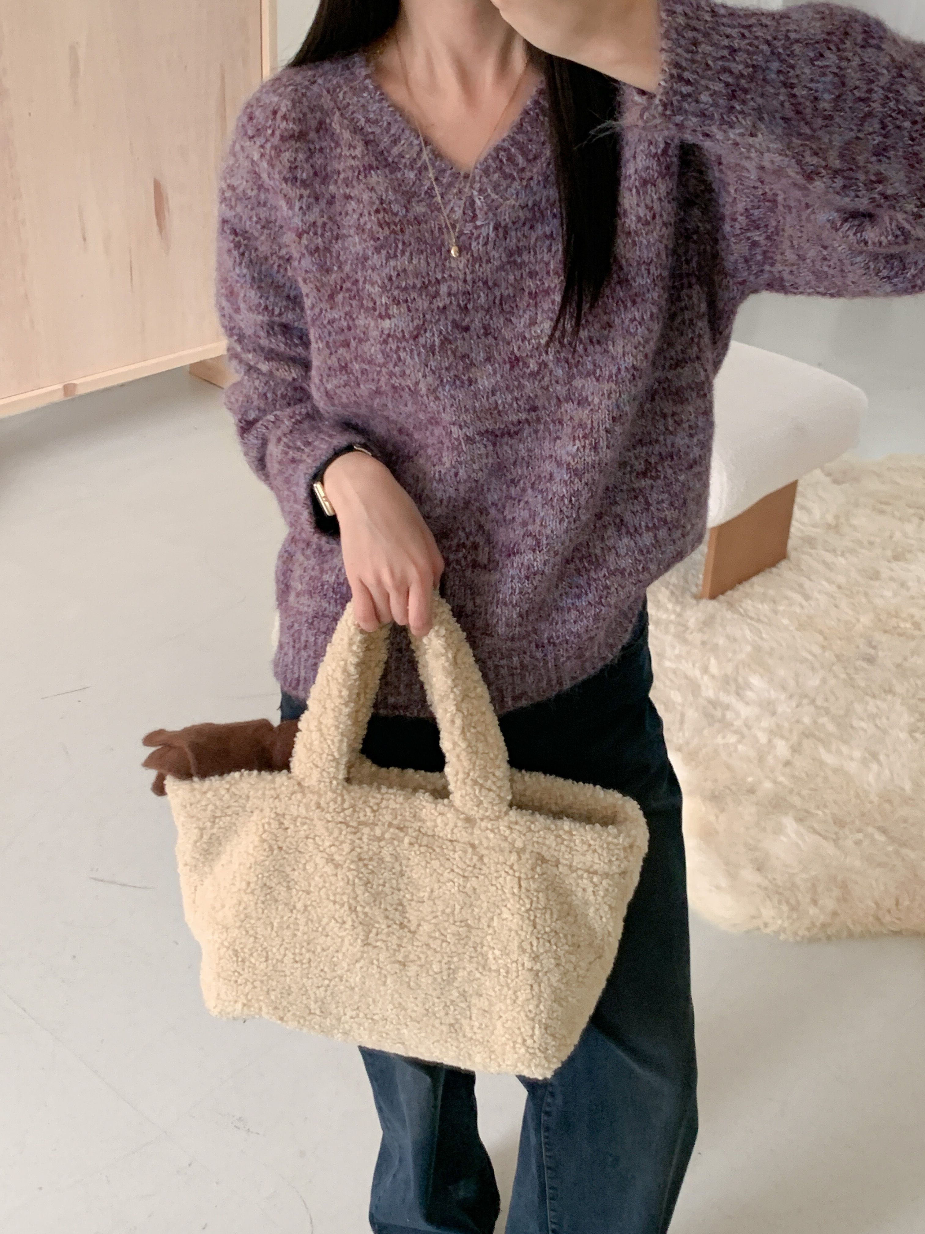 ウール混Vネックルーズカラーニット | 詳細画像3