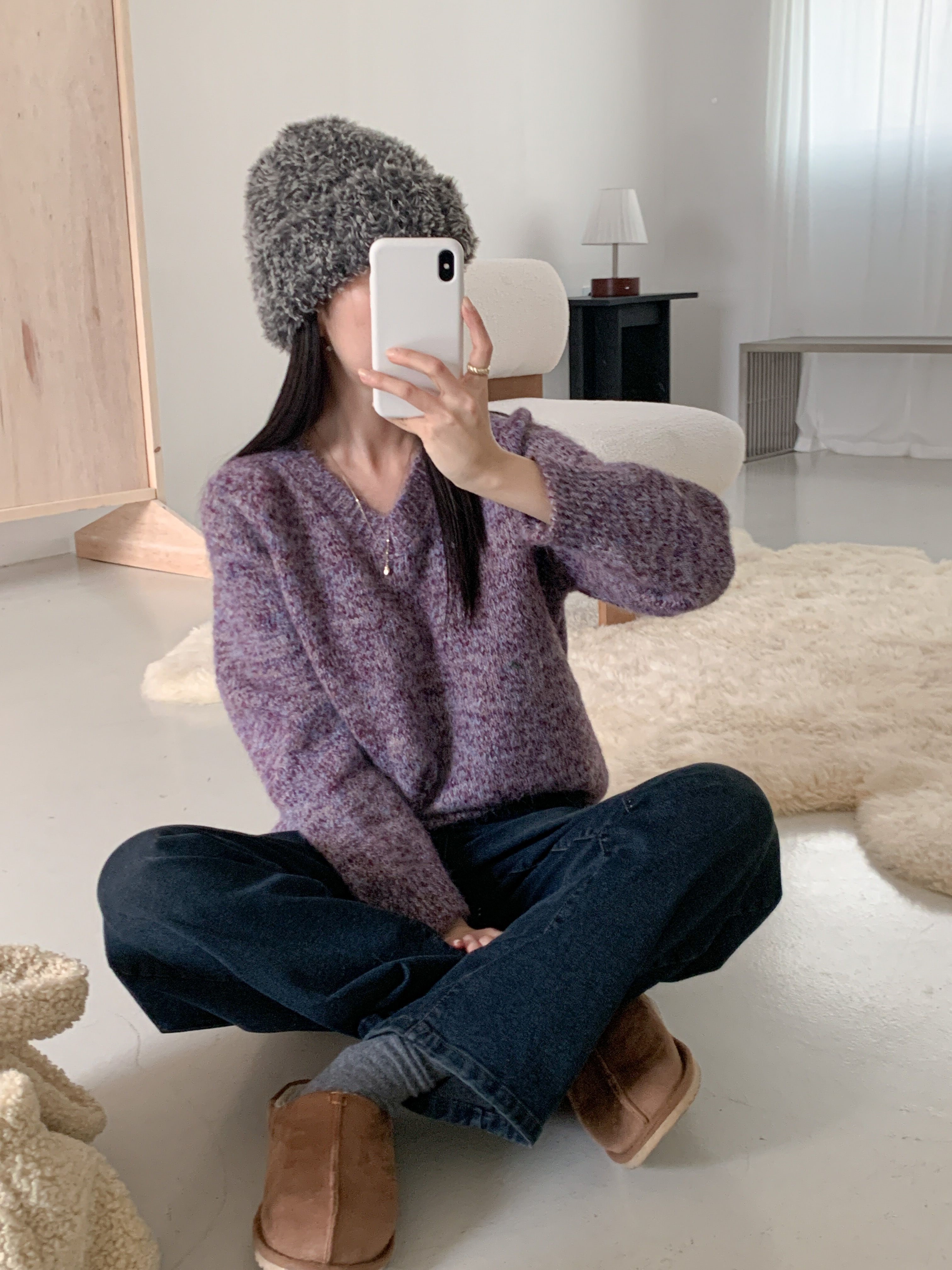 ウール混Vネックルーズカラーニット | 詳細画像5