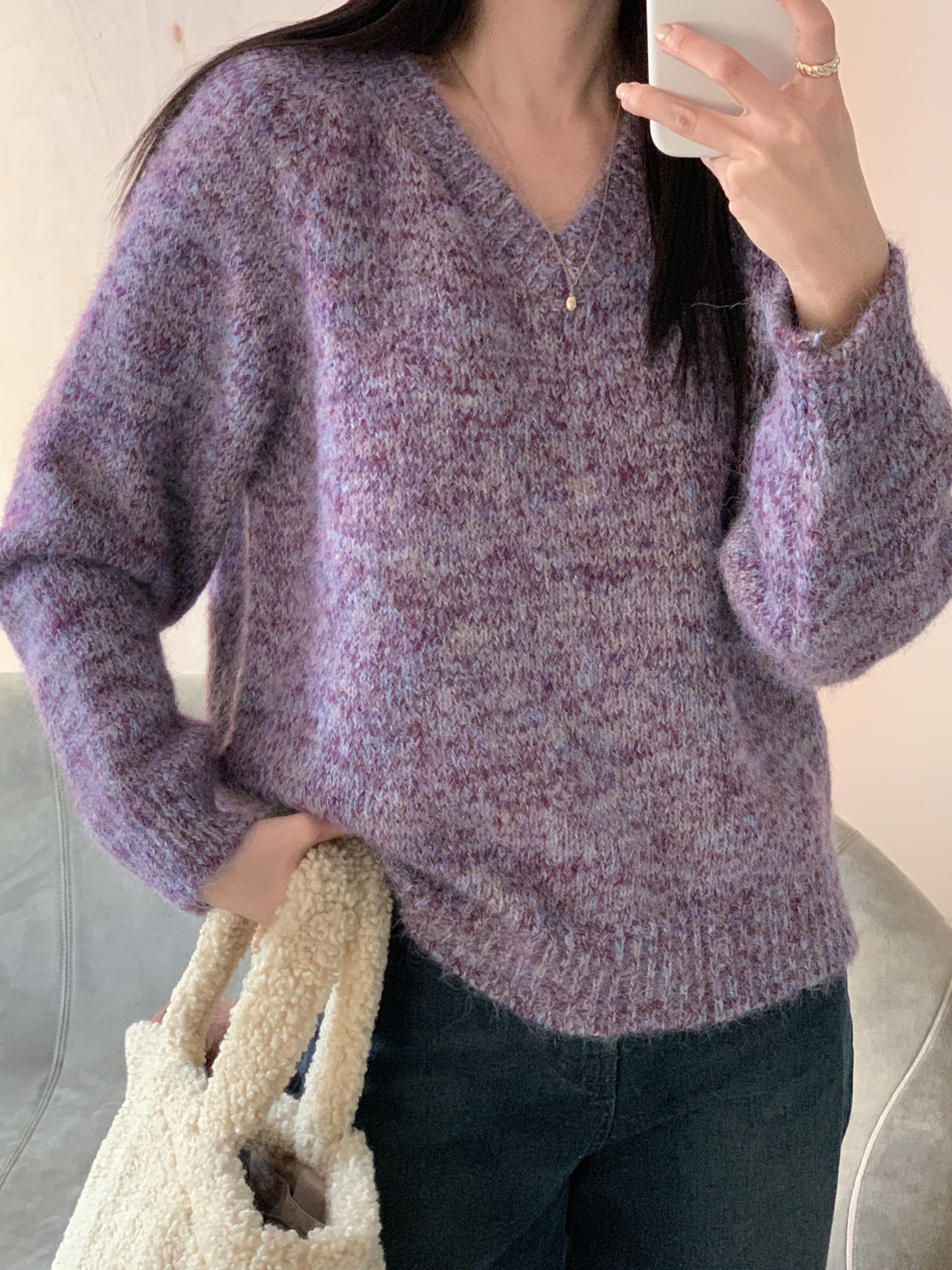 ウール混Vネックルーズカラーニット | 詳細画像6