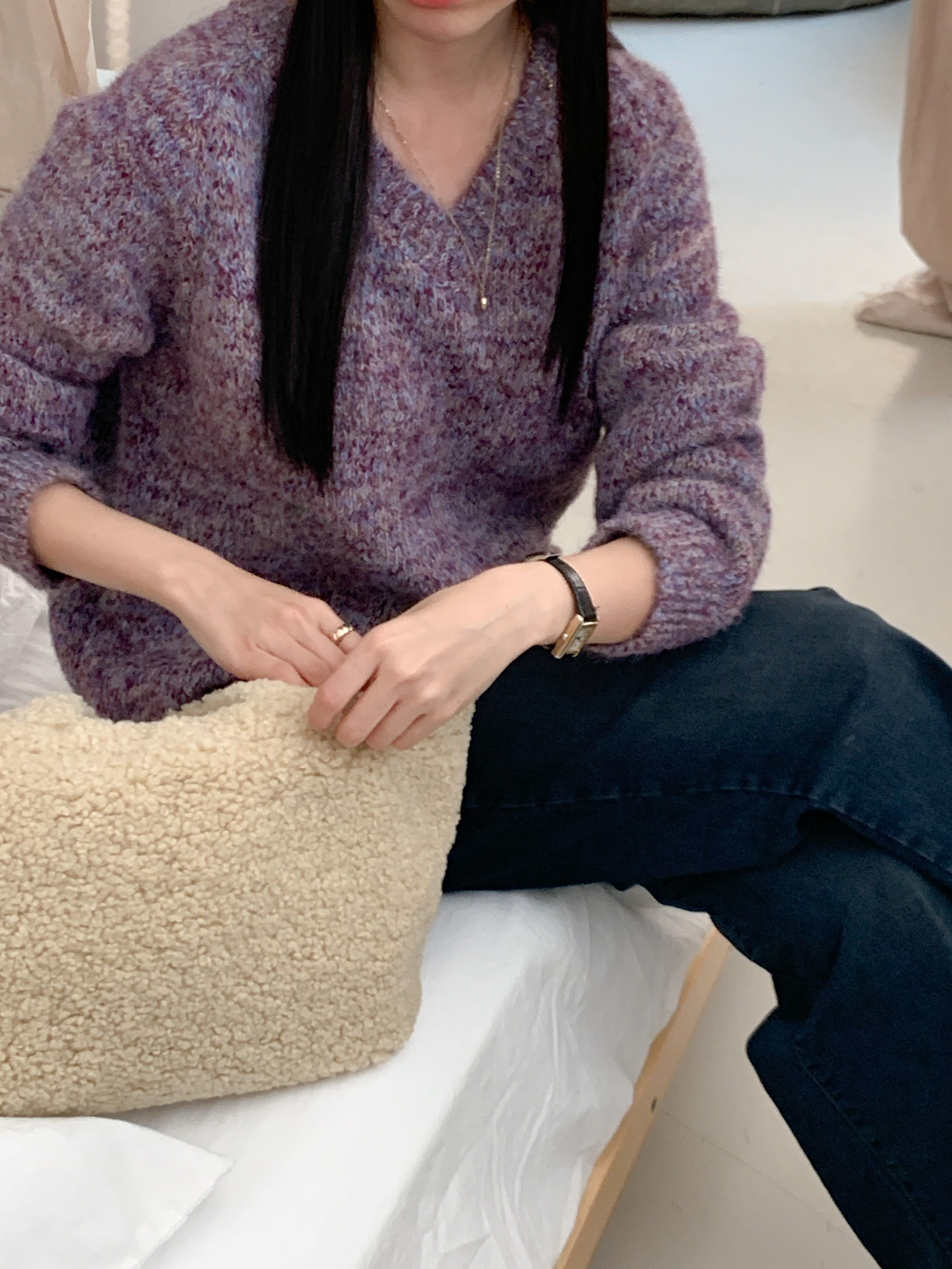 ウール混Vネックルーズカラーニット | 詳細画像11