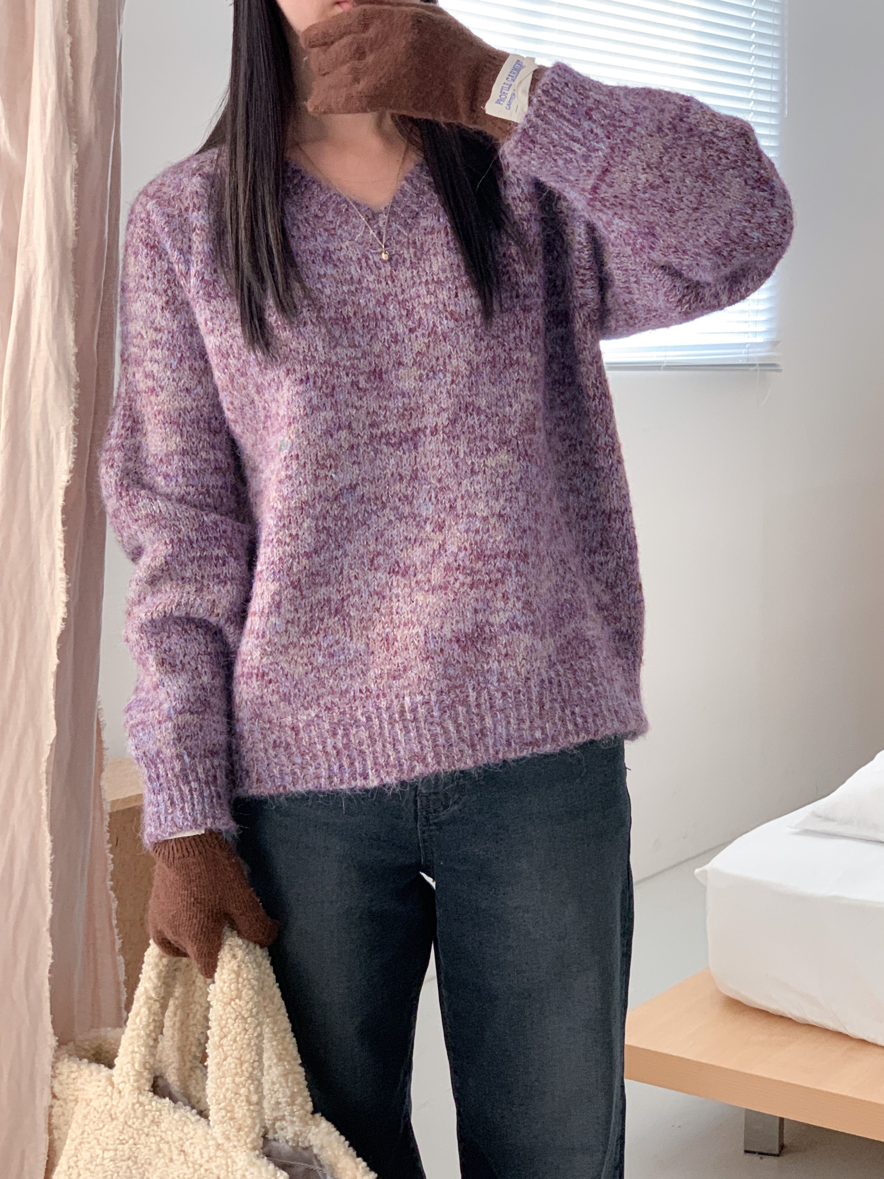 ウール混Vネックルーズカラーニット | 詳細画像18