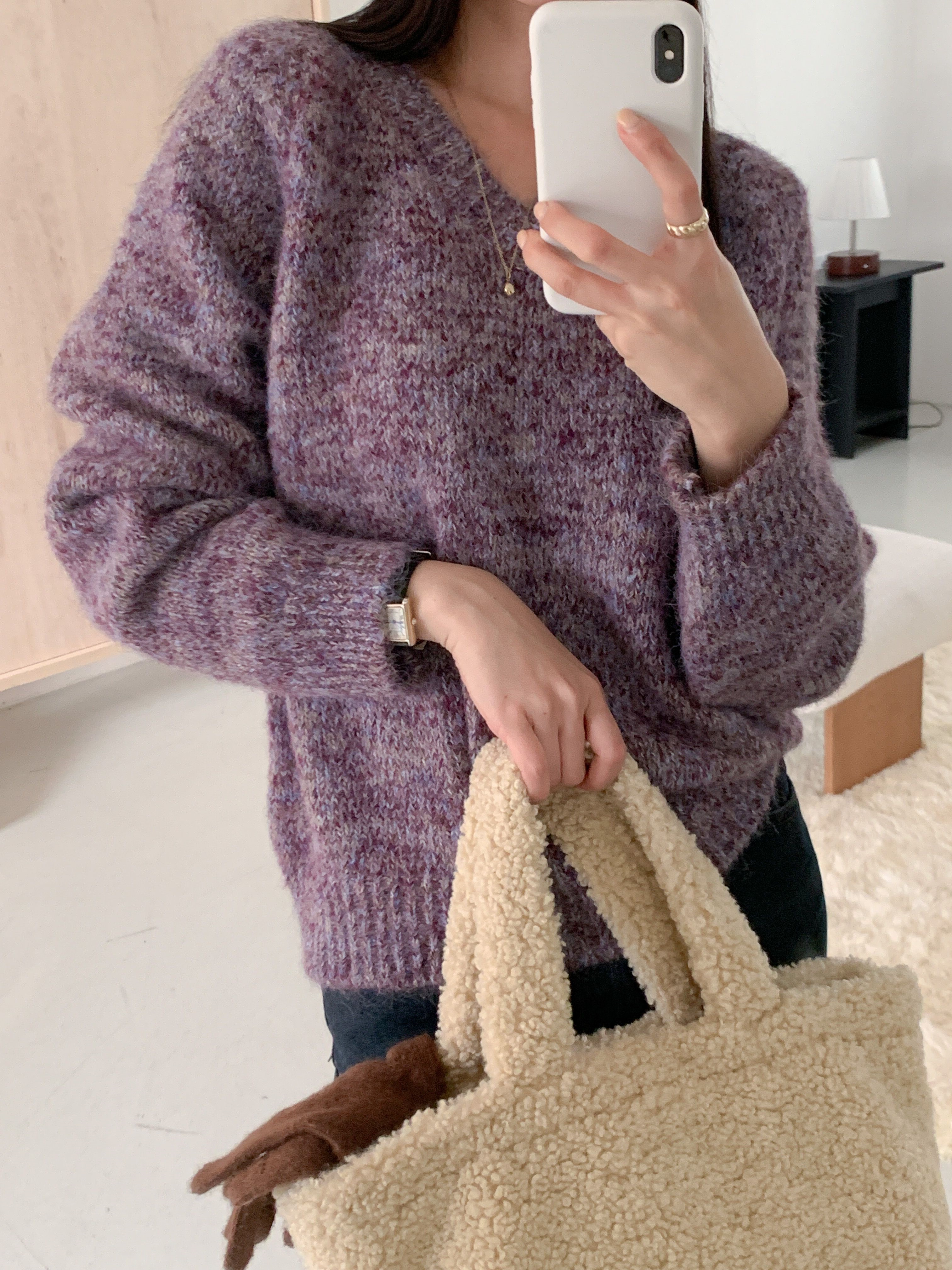 ウール混Vネックルーズカラーニット | 詳細画像19