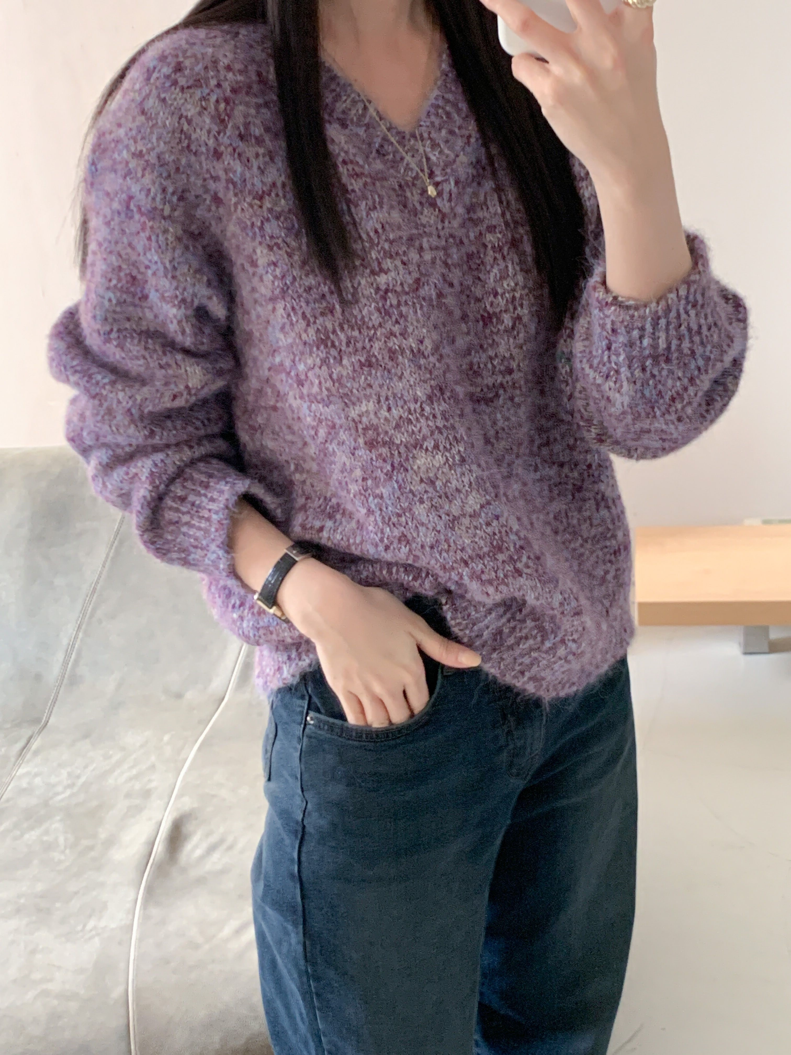 ウール混Vネックルーズカラーニット | 詳細画像21