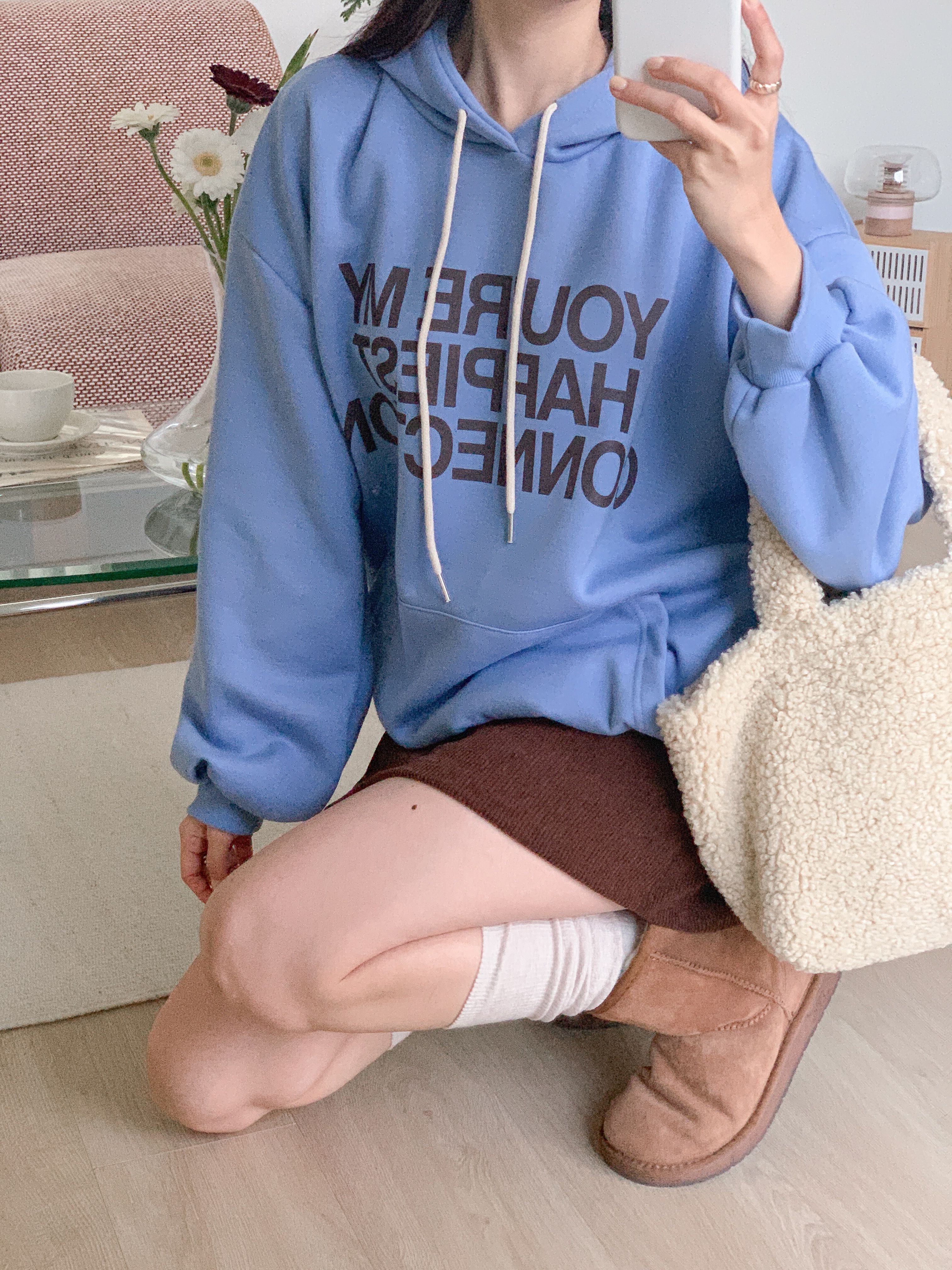 裏起毛フード長袖カンガルーポケットプリントカラーパーカー | 詳細画像4