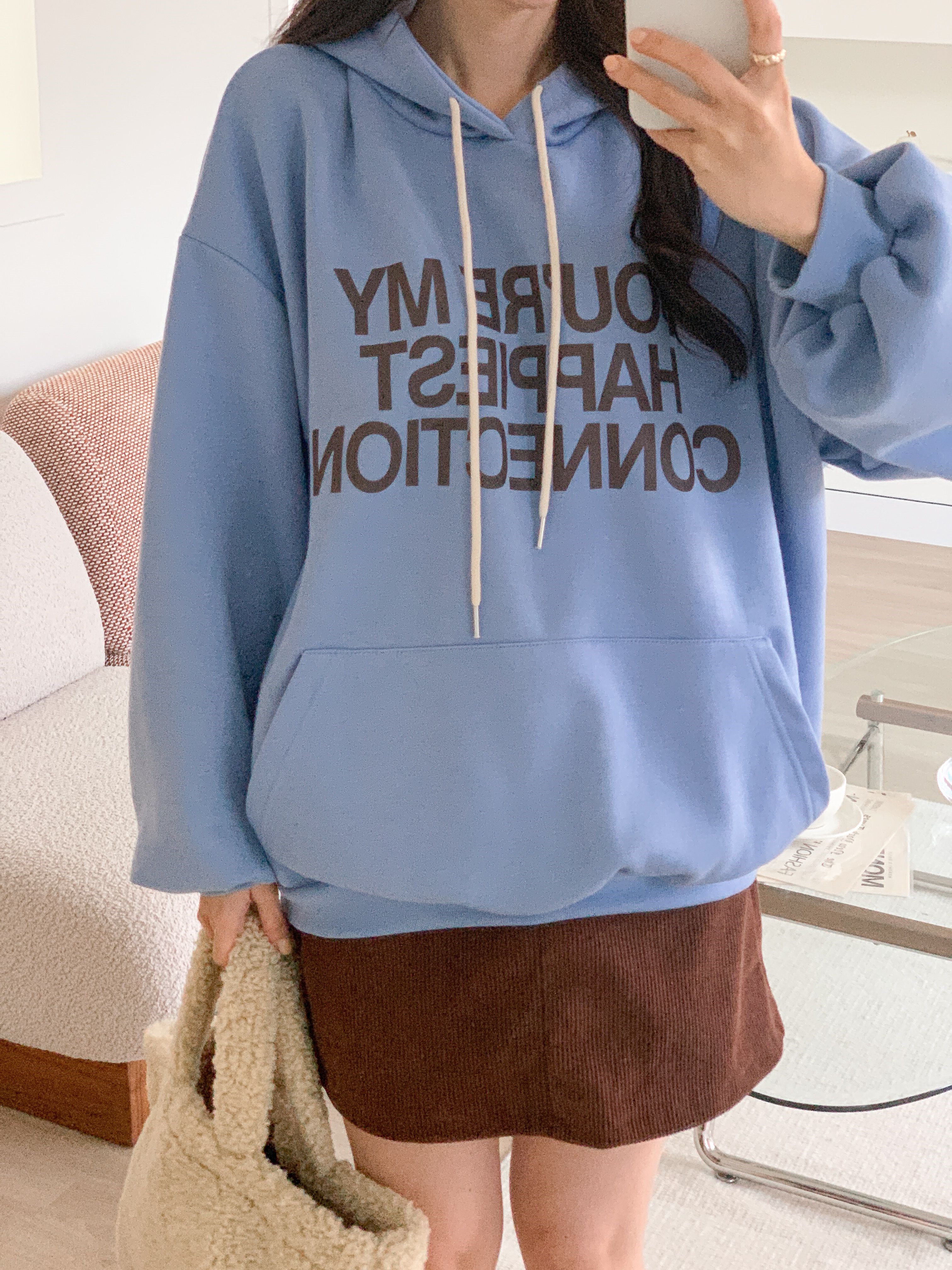 裏起毛フード長袖カンガルーポケットプリントカラーパーカー | 詳細画像6