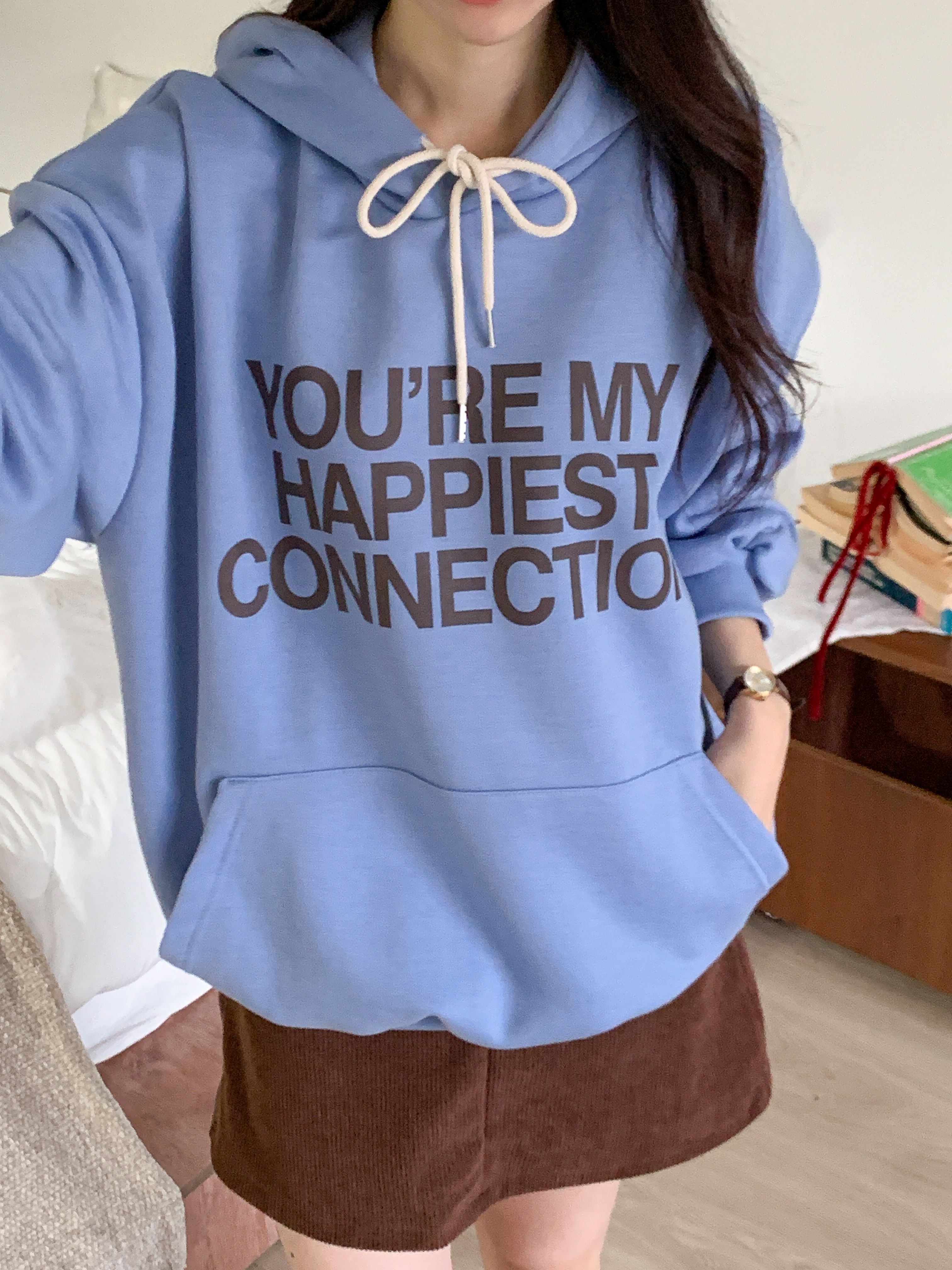 裏起毛フード長袖カンガルーポケットプリントカラーパーカー | 詳細画像13