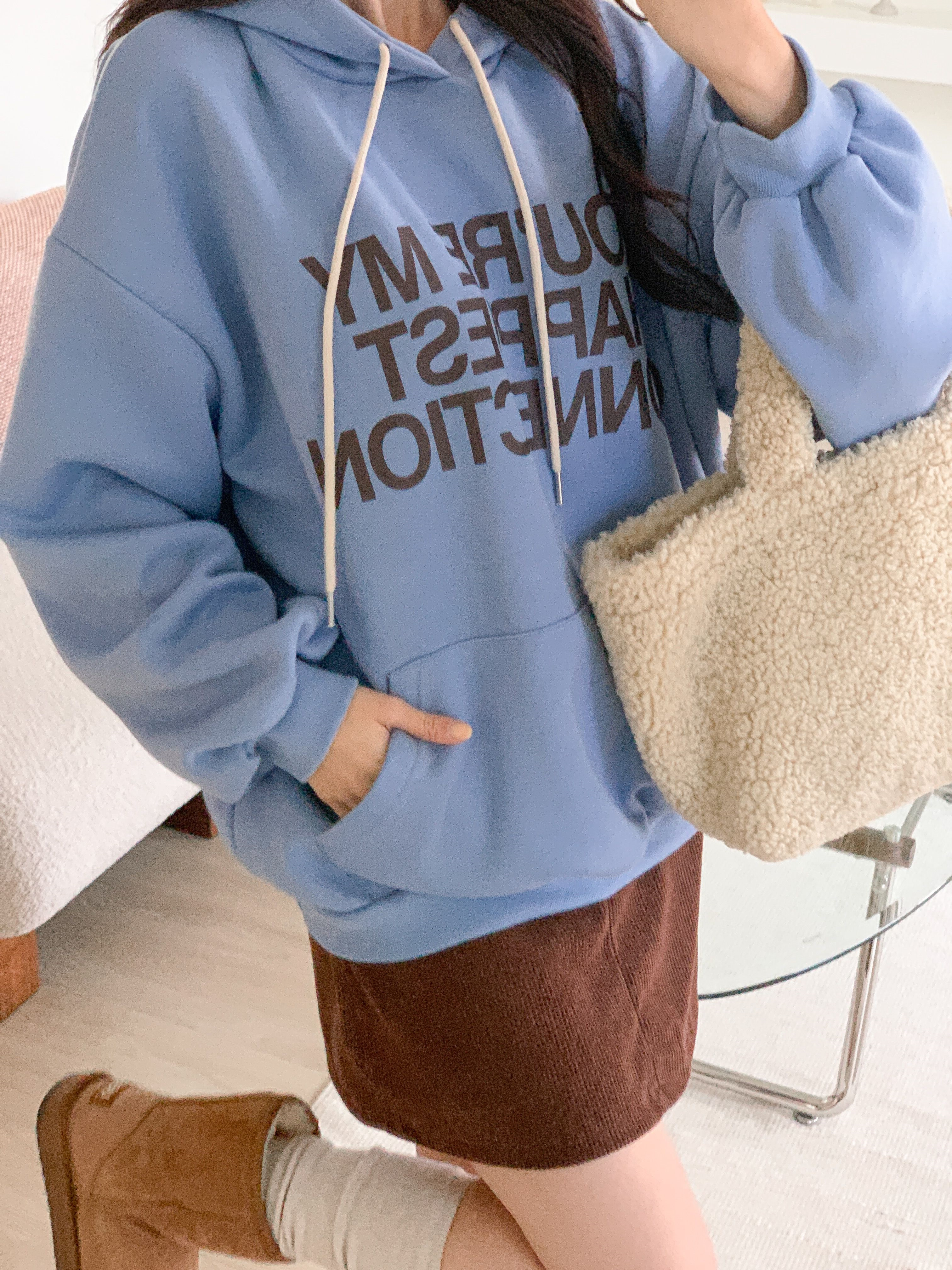 裏起毛フード長袖カンガルーポケットプリントカラーパーカー | 詳細画像16