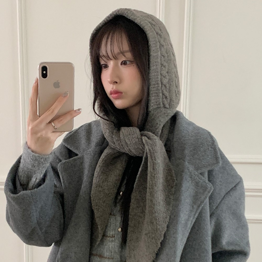 ニットウール混パッチケーブルマフラーバラクラバ | レディース