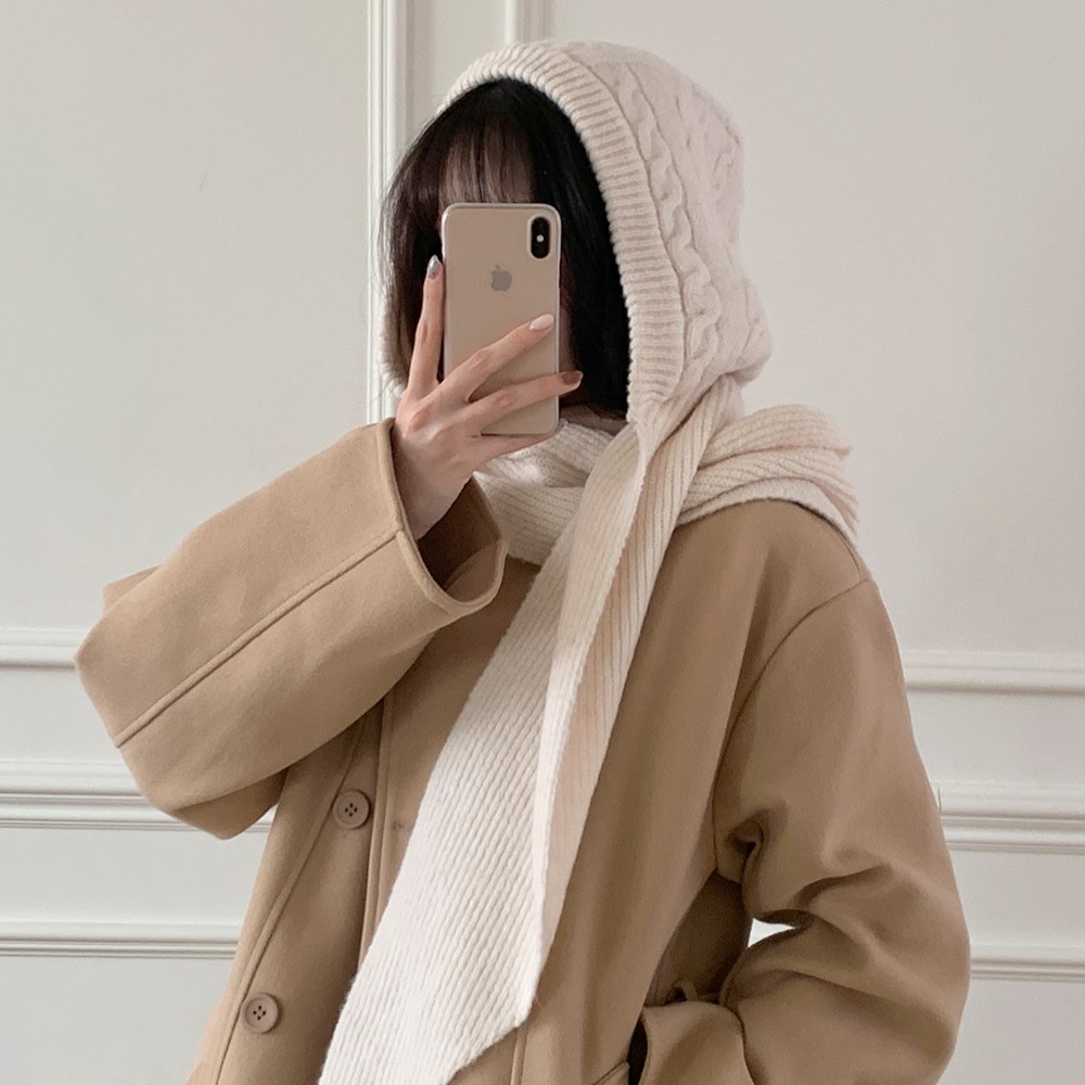 ニットウール混パッチケーブルマフラーバラクラバ | レディース