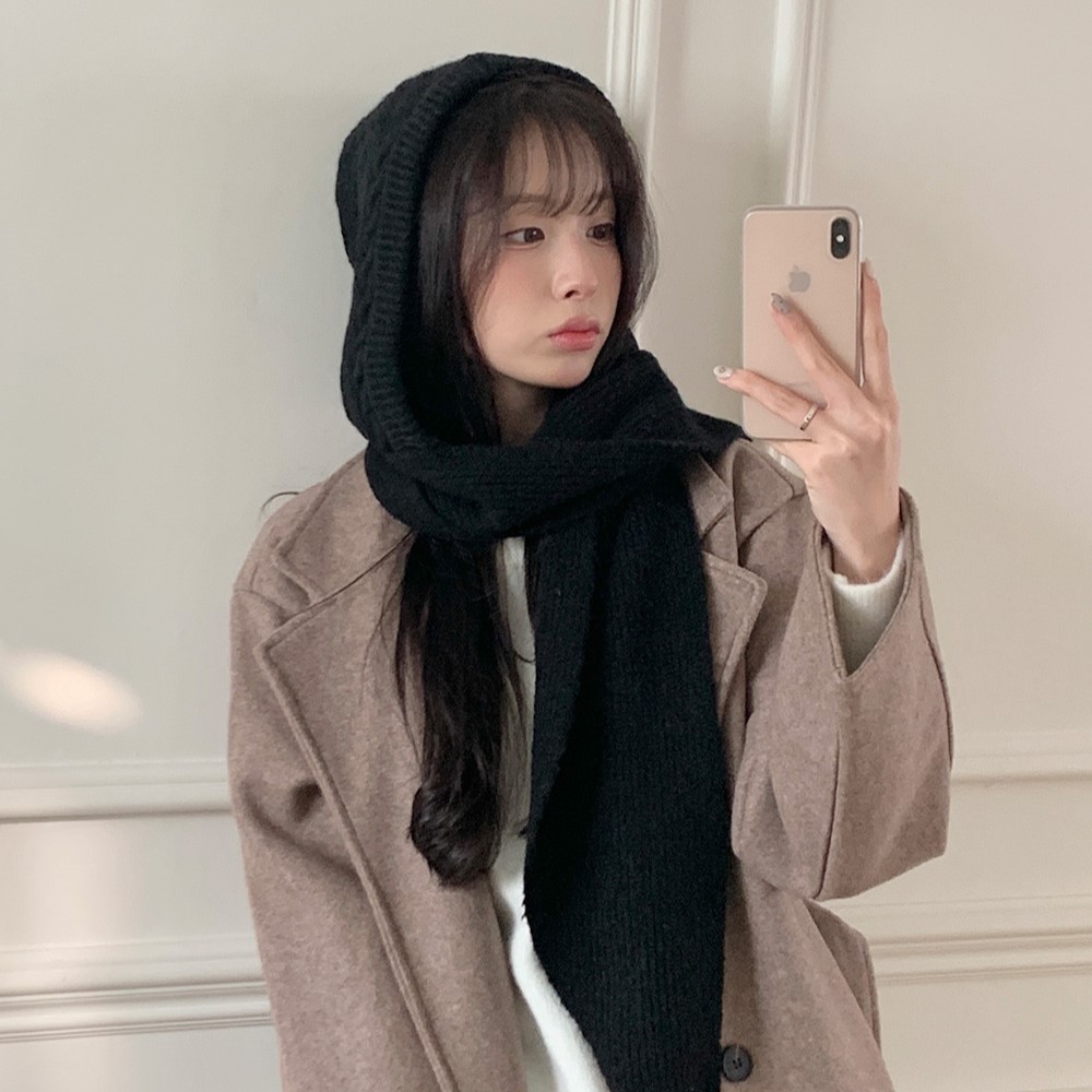 ニットウール混パッチケーブルマフラーバラクラバ | レディース