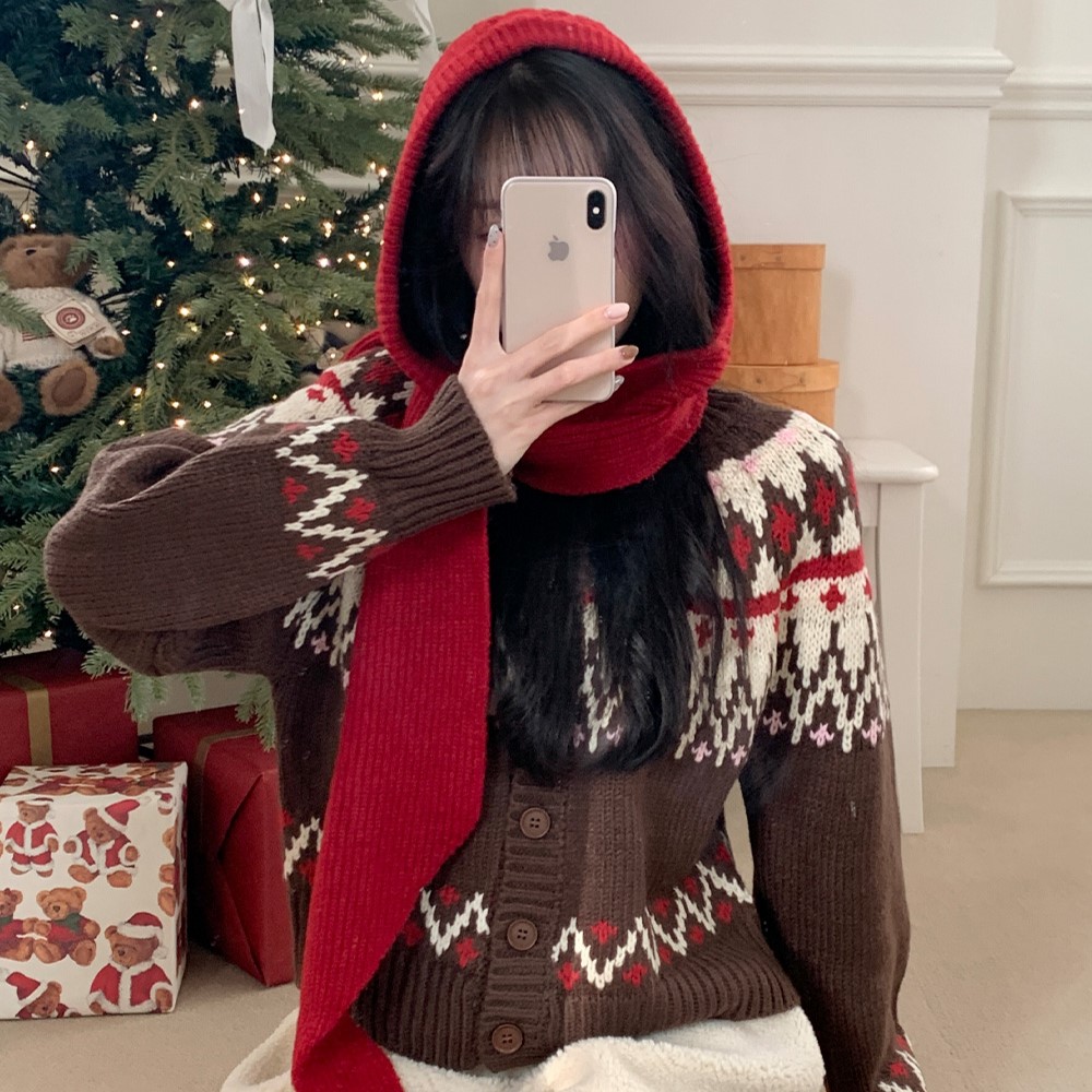 ニットウール混パッチケーブルマフラーバラクラバ | レディース