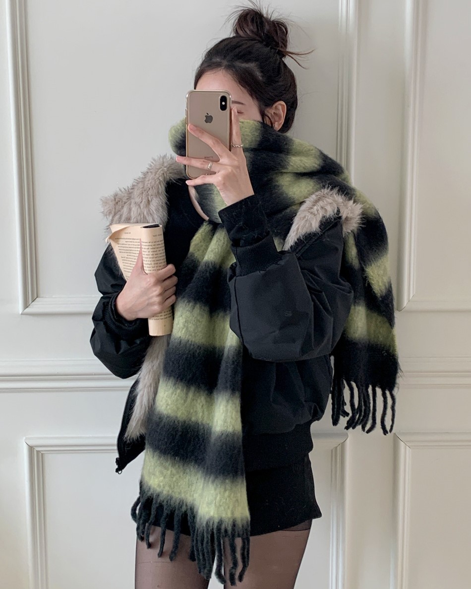 フリンジカラーボーダーマフラー | レディースファッション通販 - DHOLIC