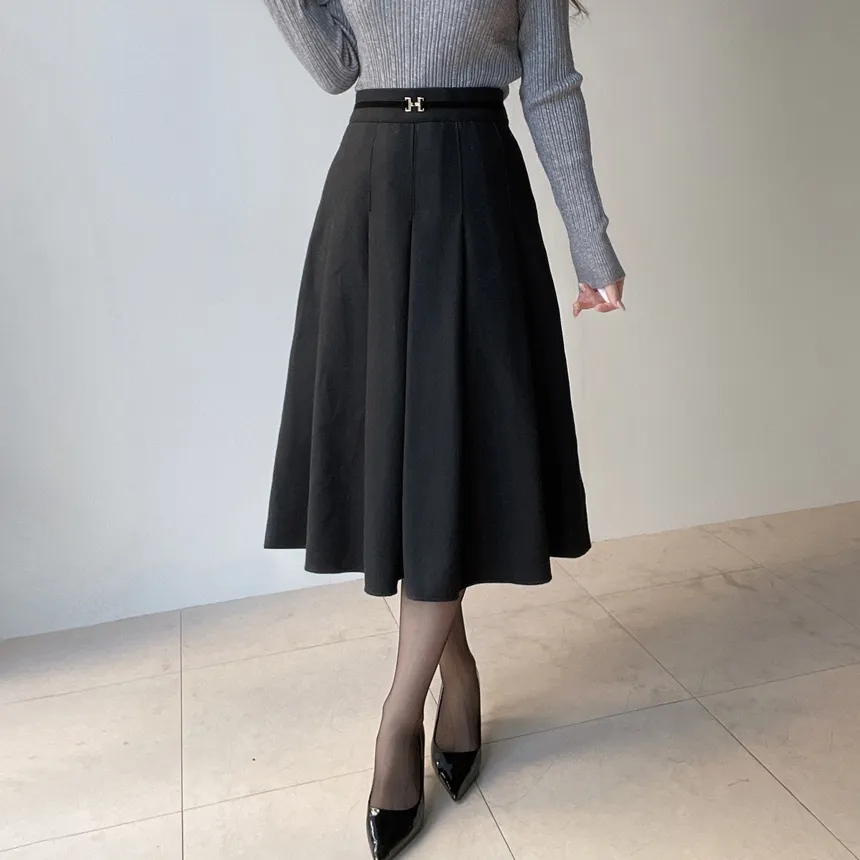 ウール混ベルトプリーツバックゴムサイドジップスカート | mirangmirang | 詳細画像2