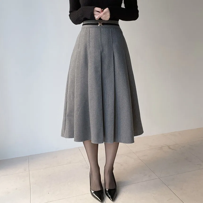 ウール混ベルトプリーツバックゴムサイドジップスカート | mirangmirang | 詳細画像11