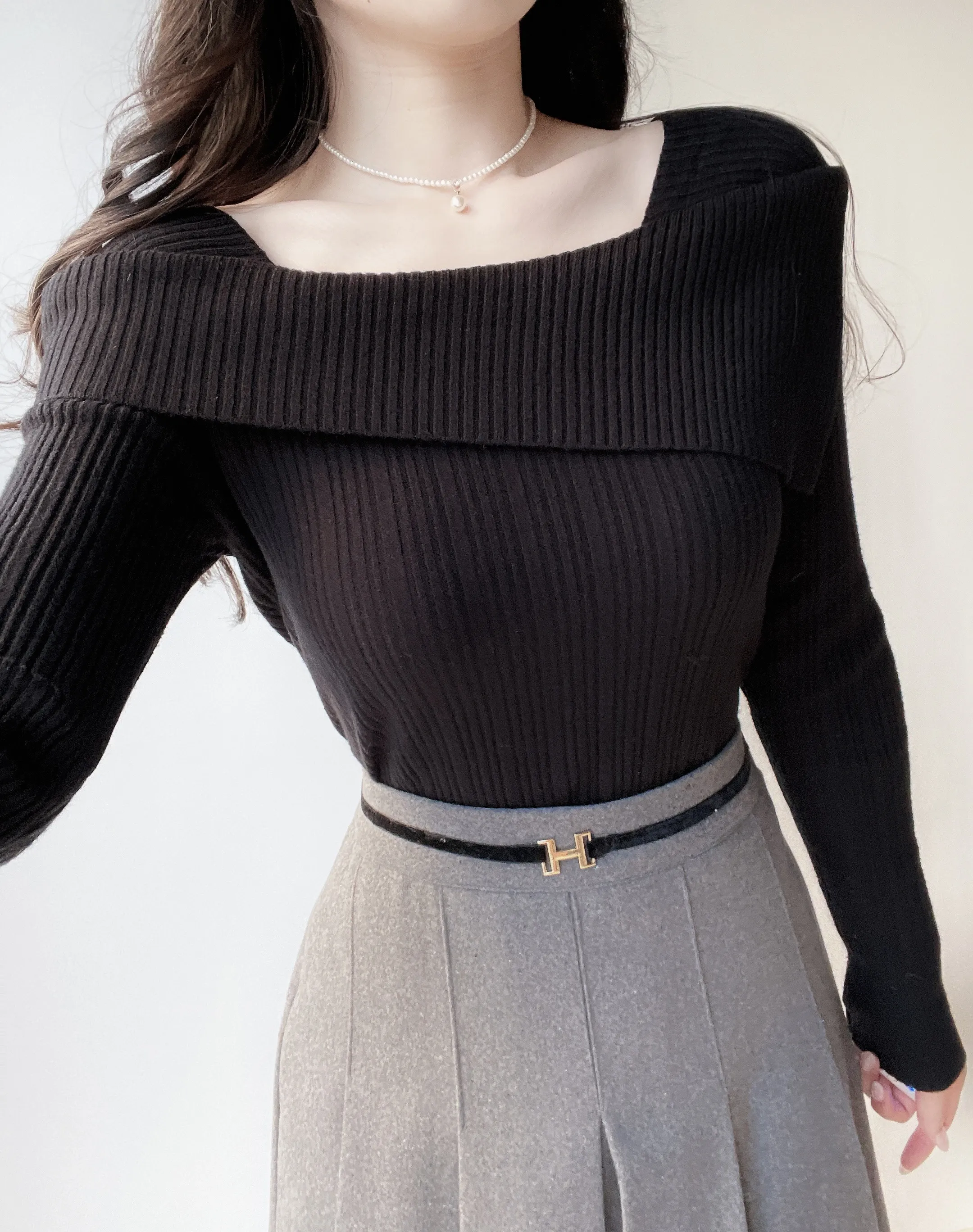 ウール混ベルトプリーツバックゴムサイドジップスカート | mirangmirang | 詳細画像14