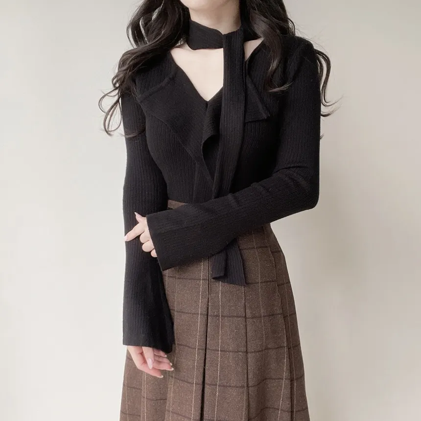 ウール混プリーツベルトサイドジップバックゴムチェックスカート | mirangmirang | 詳細画像7