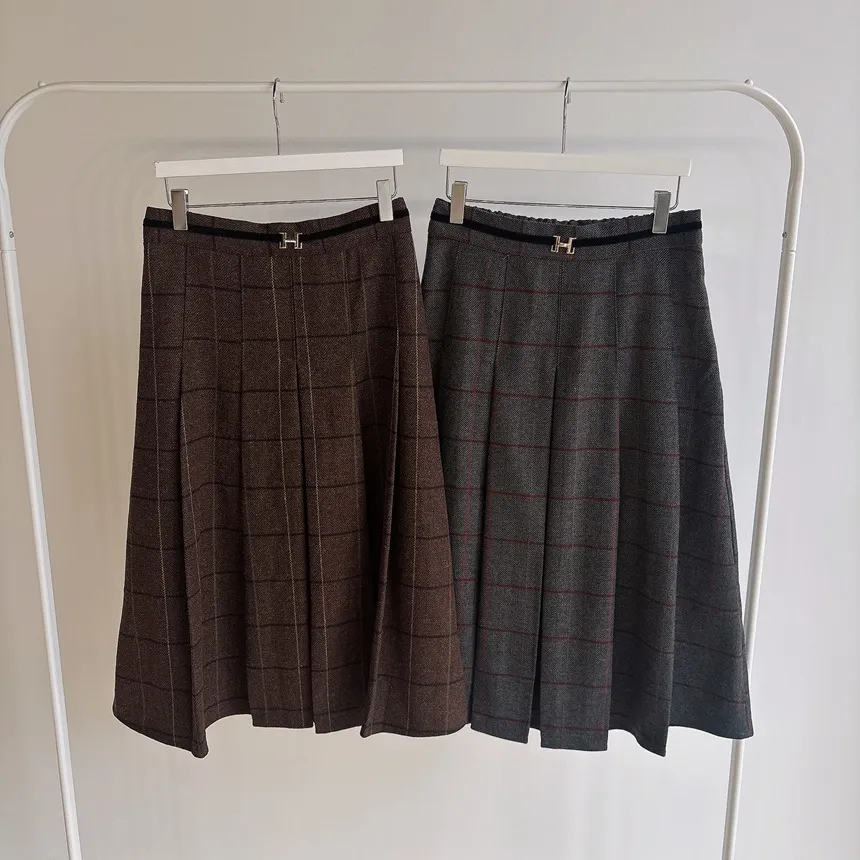 ウール混プリーツベルトサイドジップバックゴムチェックスカート | mirangmirang | 詳細画像20