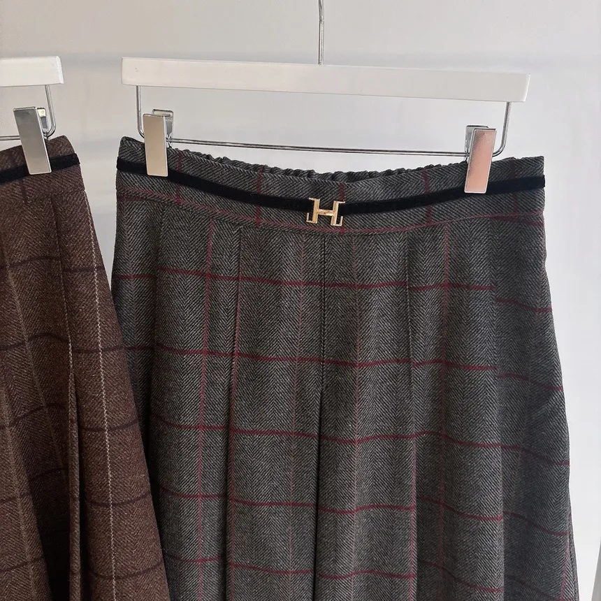 ウール混プリーツベルトサイドジップバックゴムチェックスカート | mirangmirang | 詳細画像22