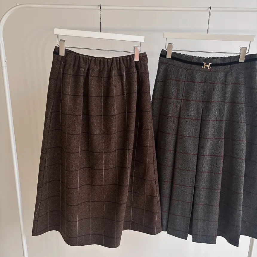 ウール混プリーツベルトサイドジップバックゴムチェックスカート | mirangmirang | 詳細画像23