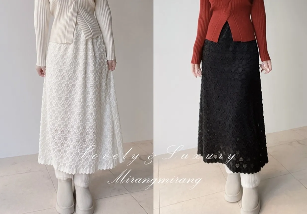 ウエストゴムロングレーススカート | mirangmirang | 詳細画像1