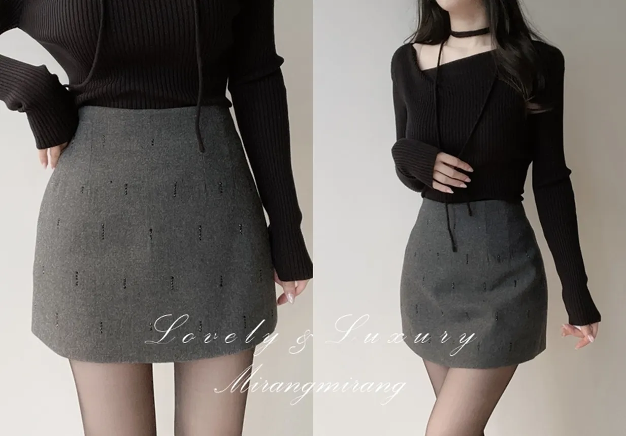 Hラインミニ刺繍スカート | mirangmirang | 詳細画像1