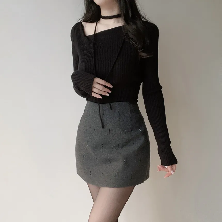 Hラインミニ刺繍スカート | mirangmirang | 詳細画像3