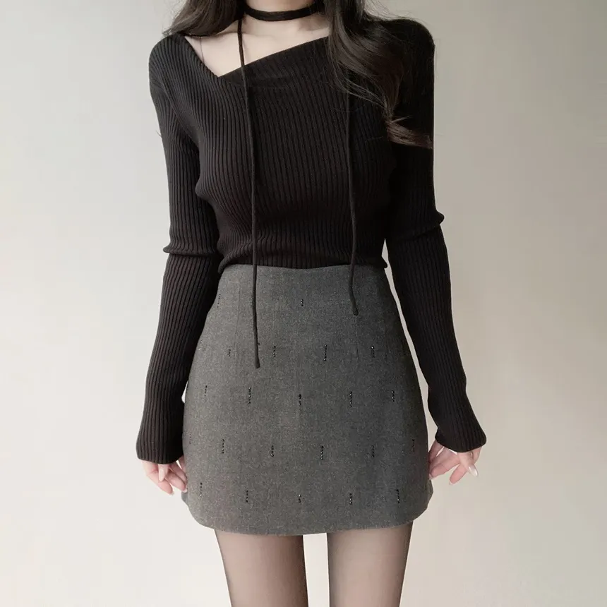 Hラインミニ刺繍スカート | mirangmirang | 詳細画像9