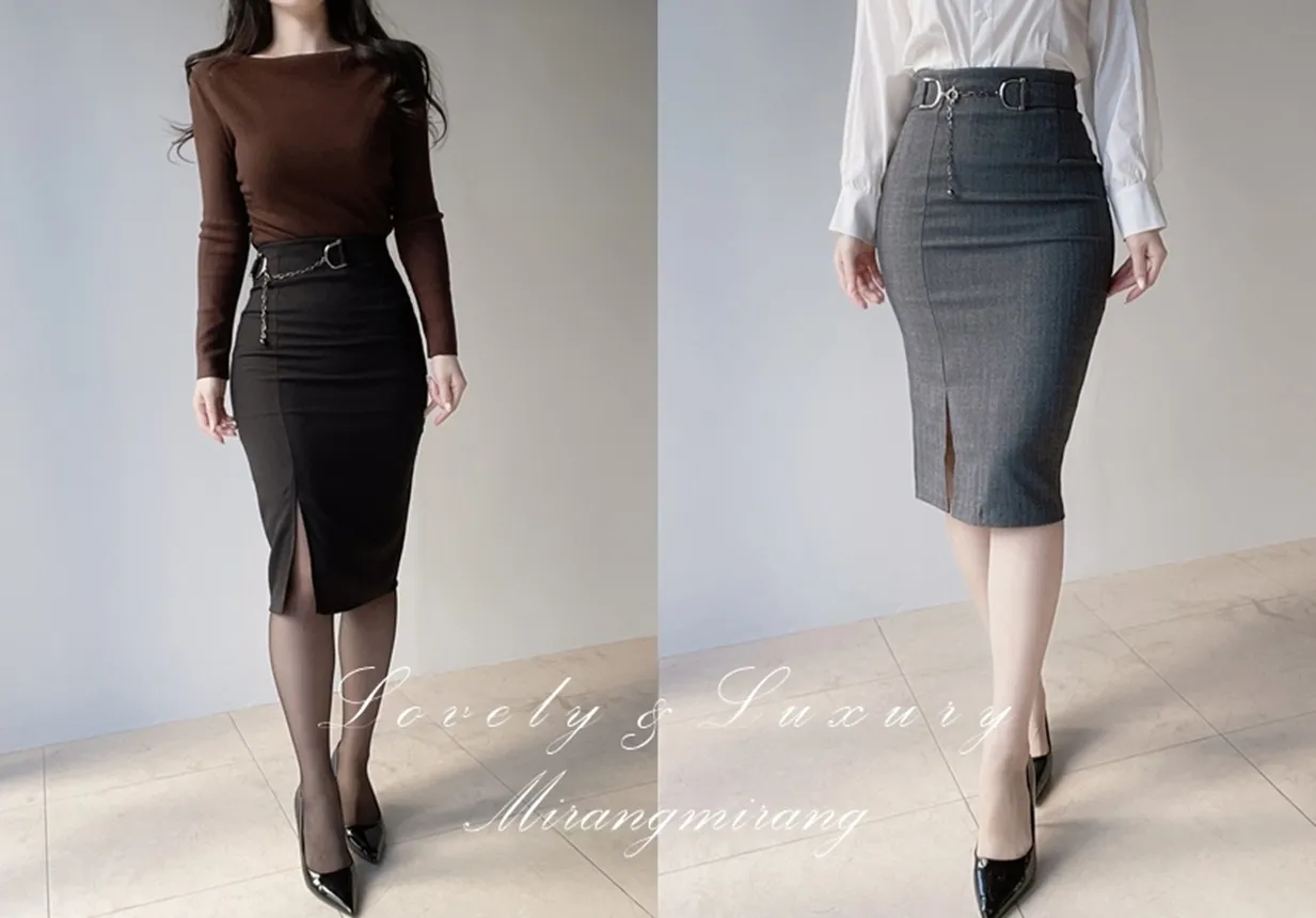 Hラインミディスリットチェーンスカート | mirangmirang | 詳細画像1