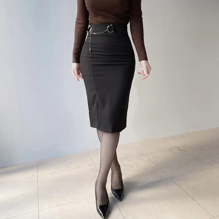 Hラインミディスリットチェーンスカート | mirangmirang | 詳細画像2