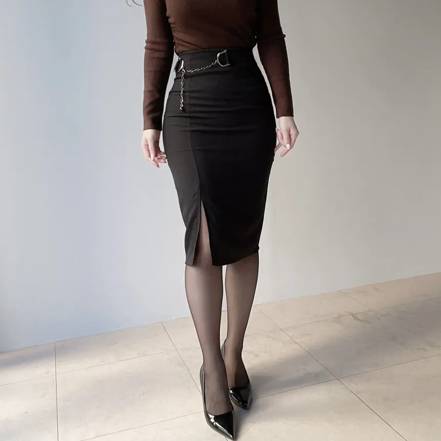 Hラインミディスリットチェーンスカート | mirangmirang | 詳細画像3