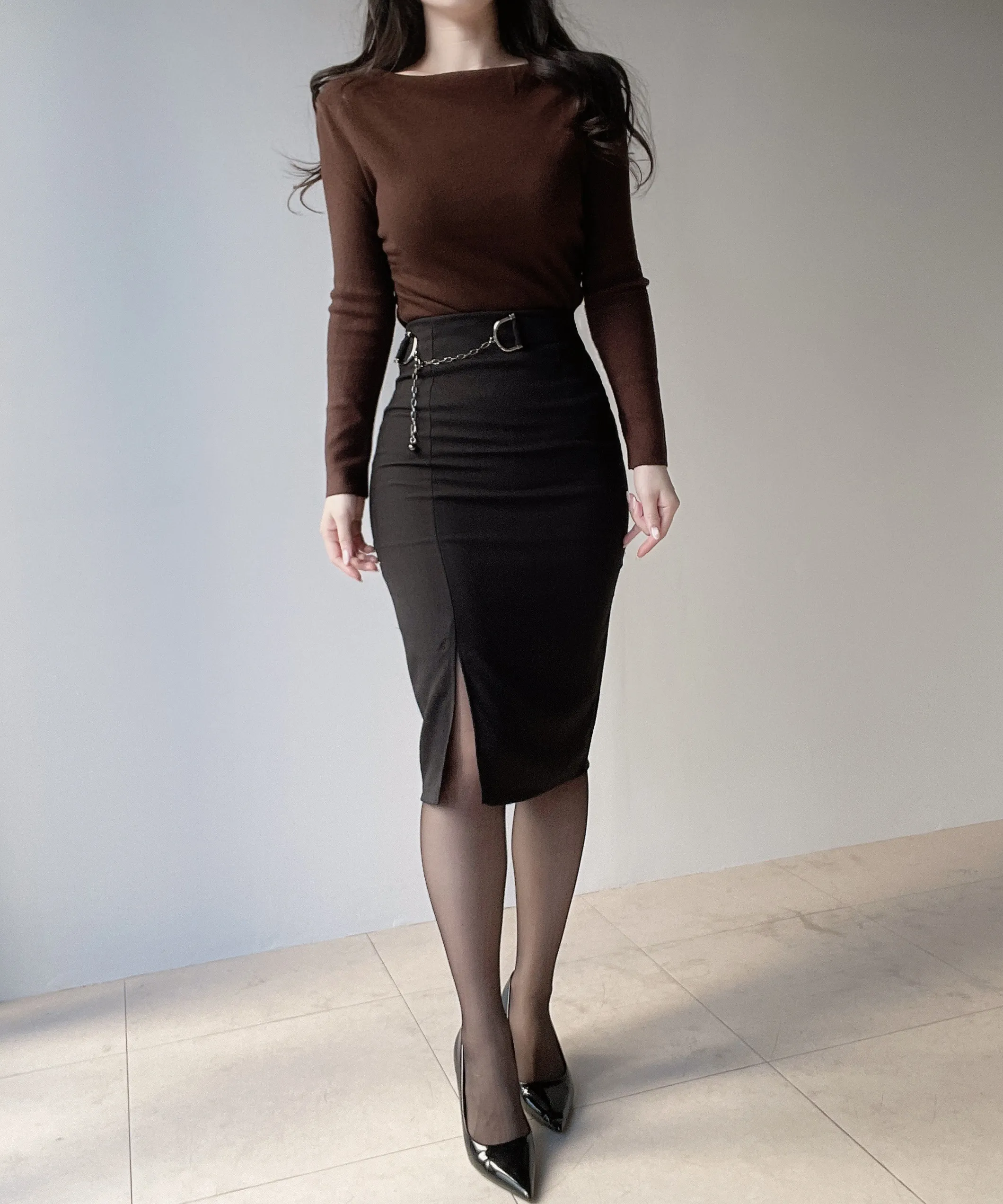 Hラインミディスリットチェーンスカート | mirangmirang | 詳細画像6