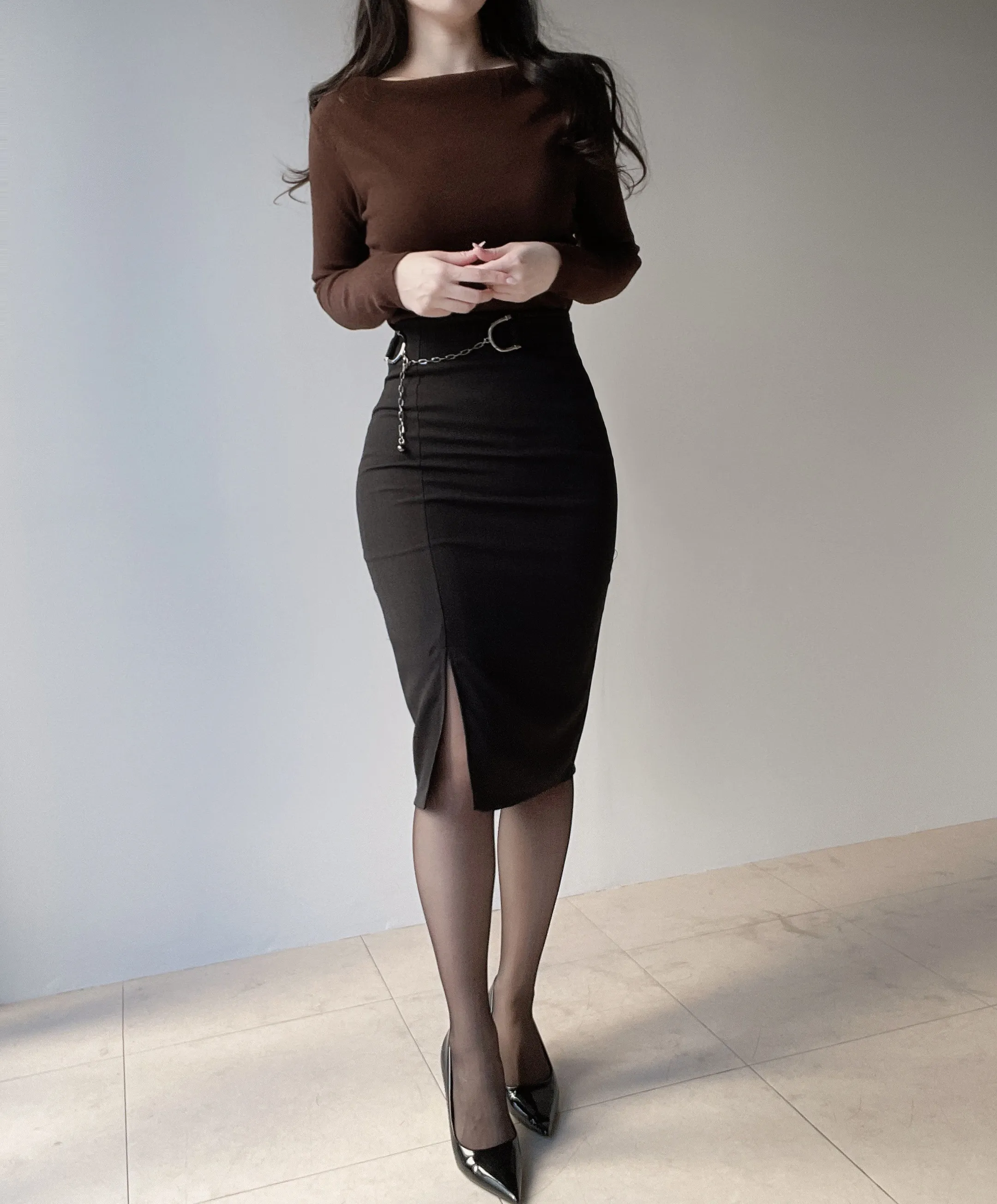 Hラインミディスリットチェーンスカート | mirangmirang | 詳細画像7