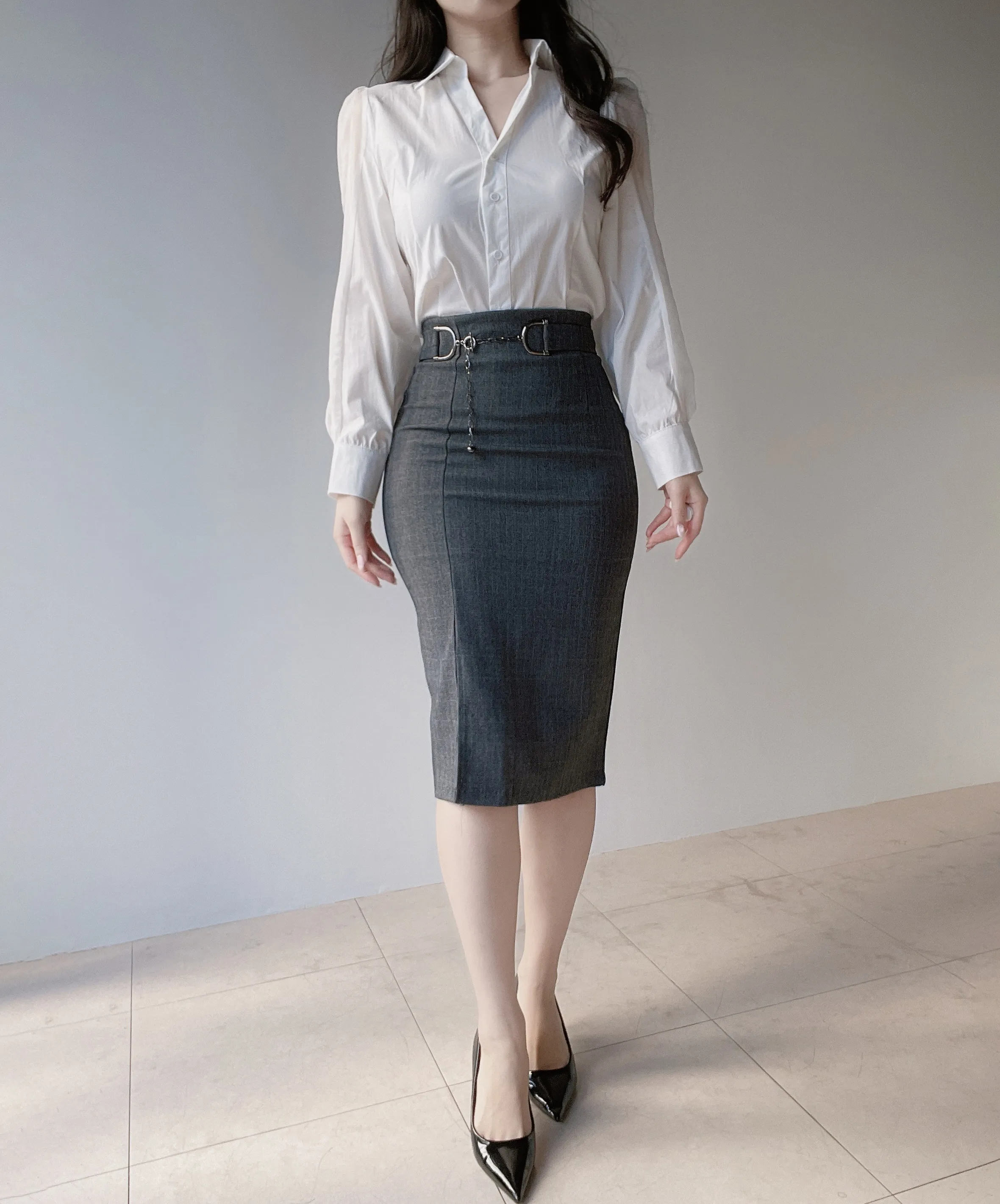 Hラインミディスリットチェーンスカート | mirangmirang | 詳細画像29