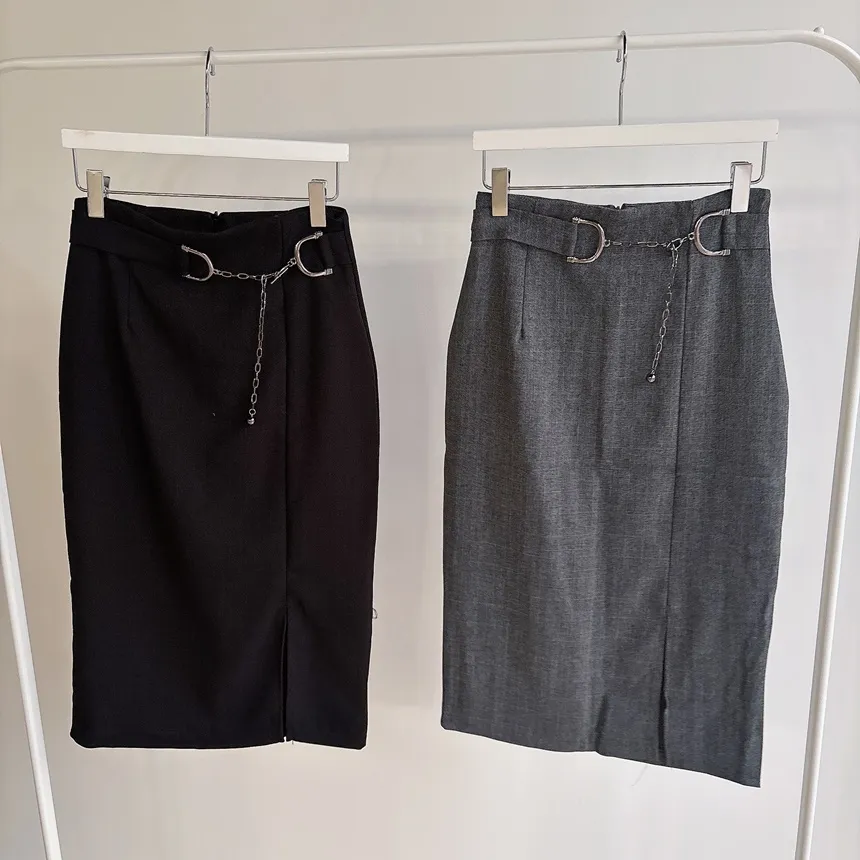 Hラインミディスリットチェーンスカート | mirangmirang | 詳細画像36