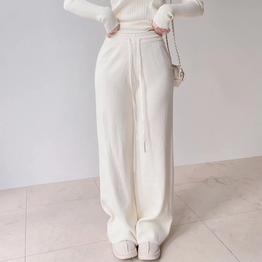 ニットベーシックウエストゴムドローストリングワイドパンツ | mirangmirang | 詳細画像2