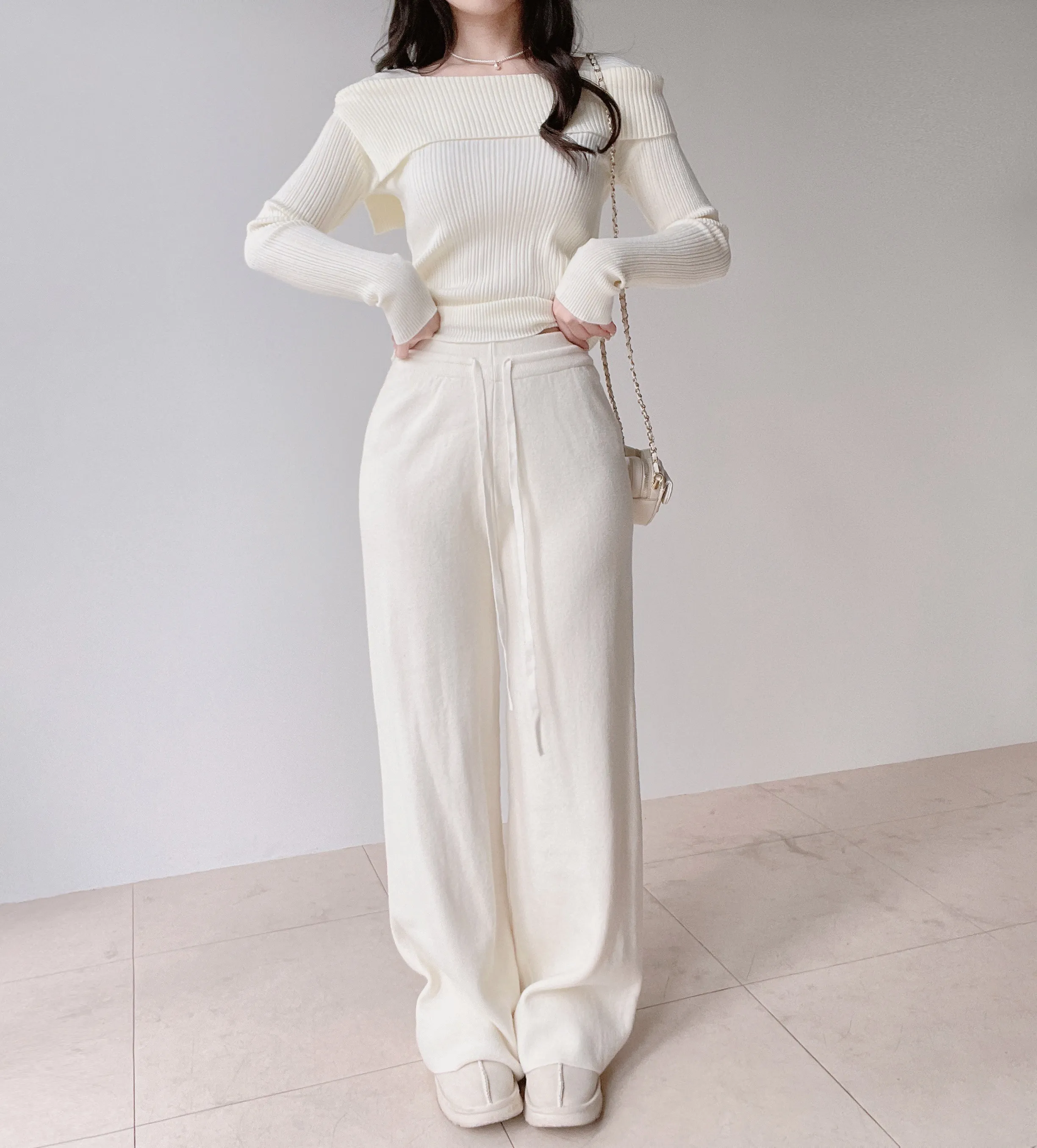 ニットベーシックウエストゴムドローストリングワイドパンツ | mirangmirang | 詳細画像12