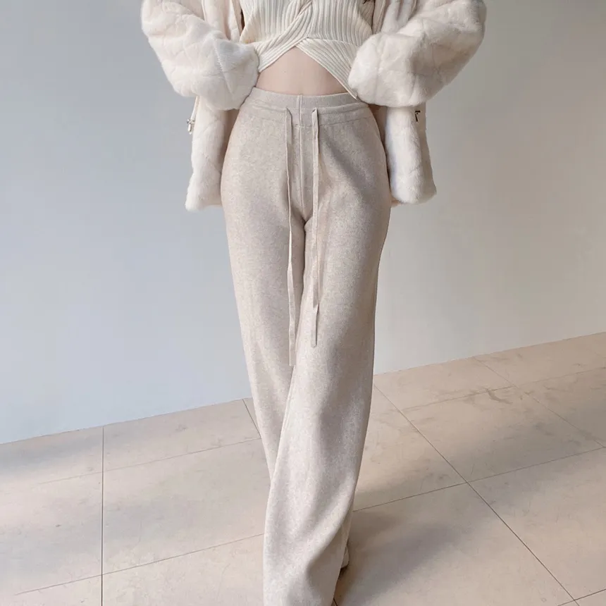 ニットベーシックウエストゴムドローストリングワイドパンツ | mirangmirang | 詳細画像23