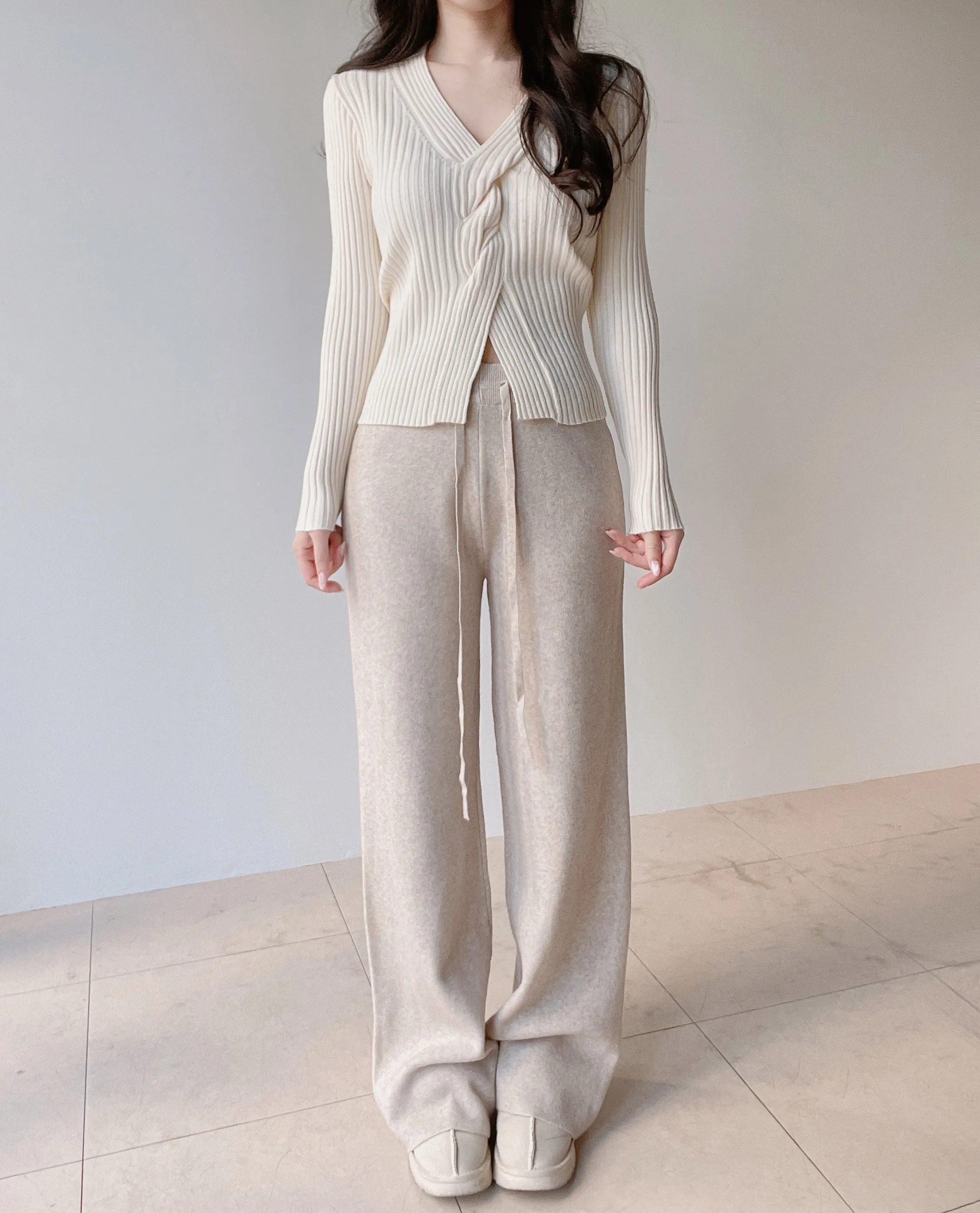 ニットベーシックウエストゴムドローストリングワイドパンツ | mirangmirang | 詳細画像26