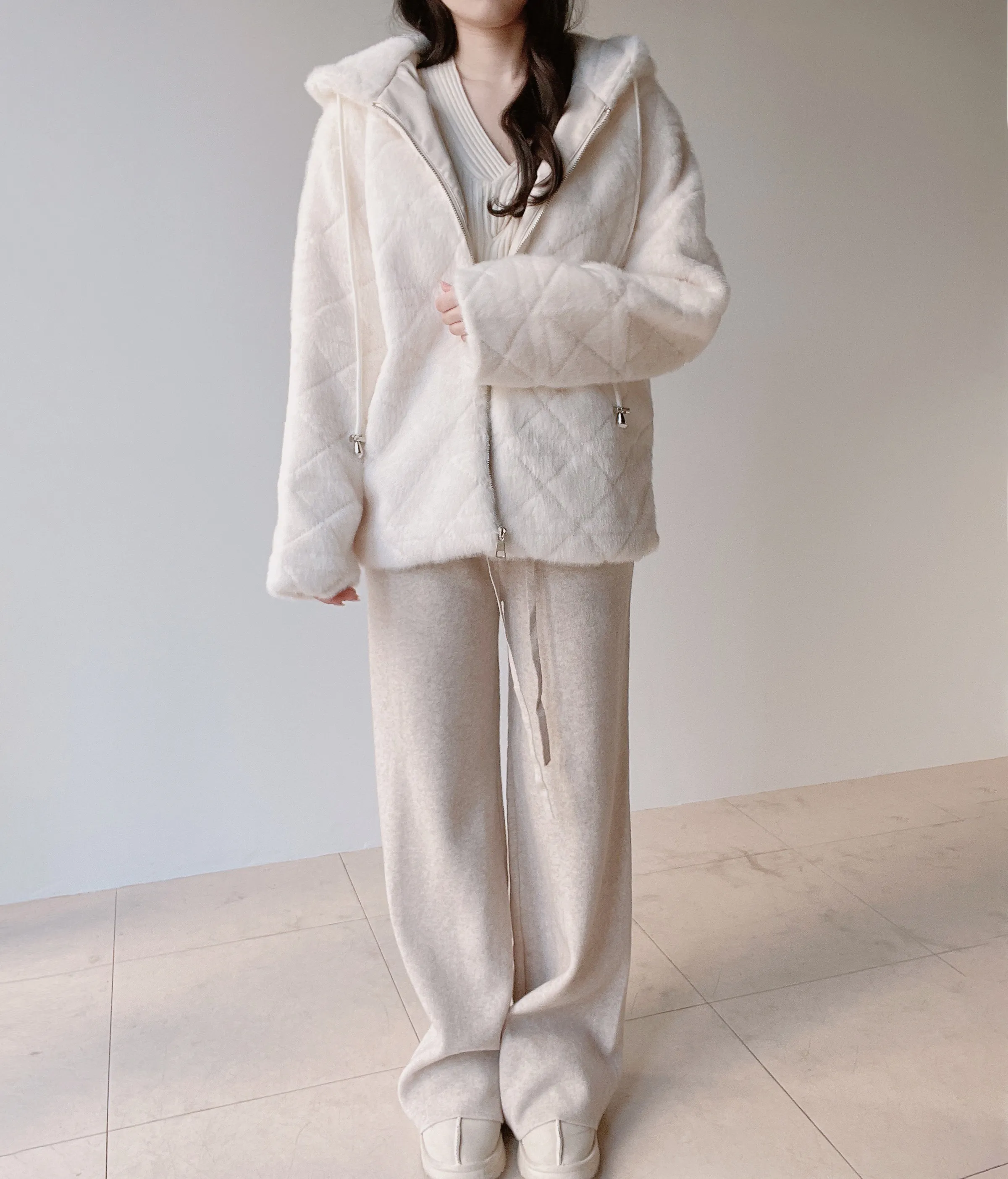 ニットベーシックウエストゴムドローストリングワイドパンツ | mirangmirang | 詳細画像32