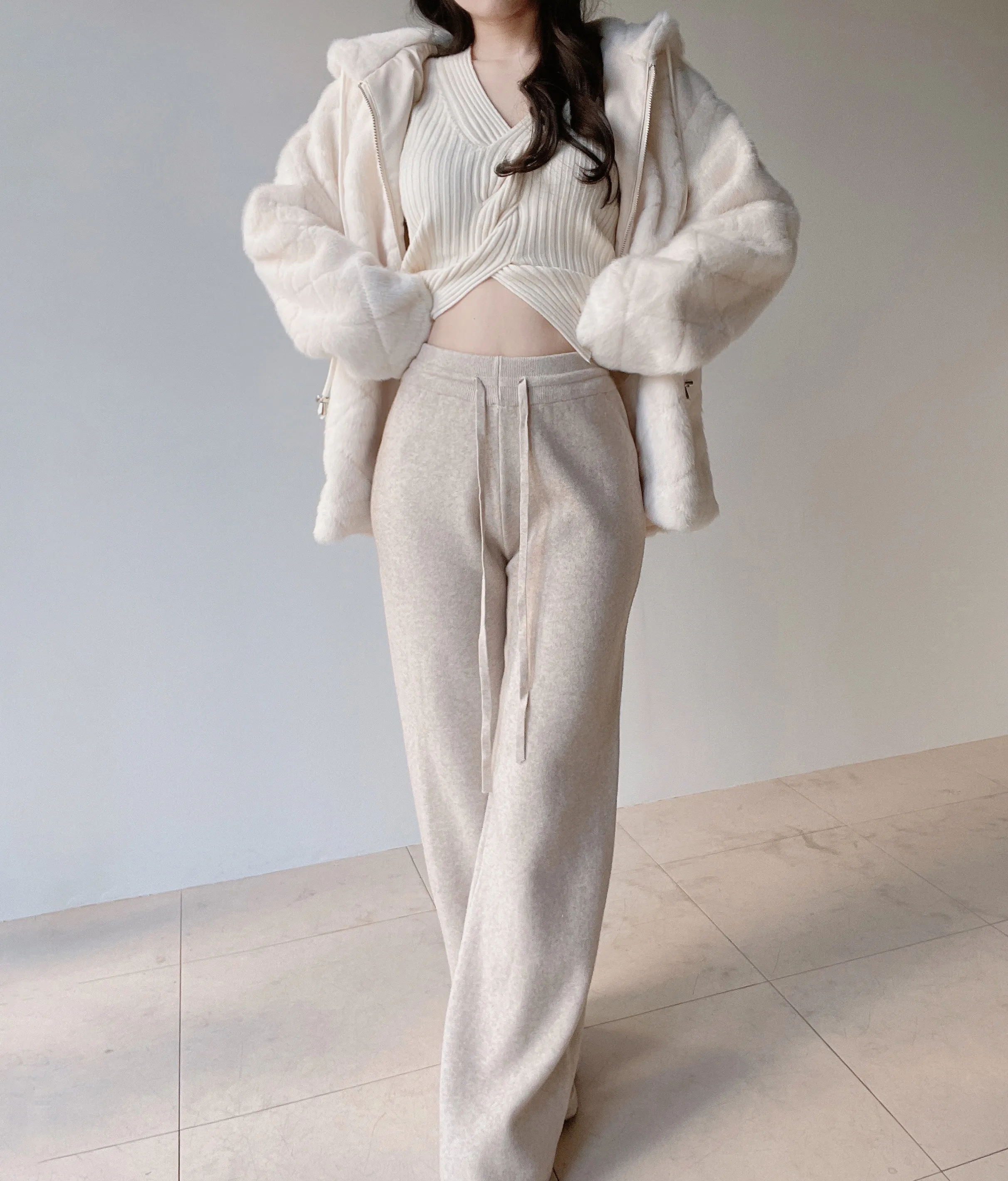 ニットベーシックウエストゴムドローストリングワイドパンツ | mirangmirang | 詳細画像33