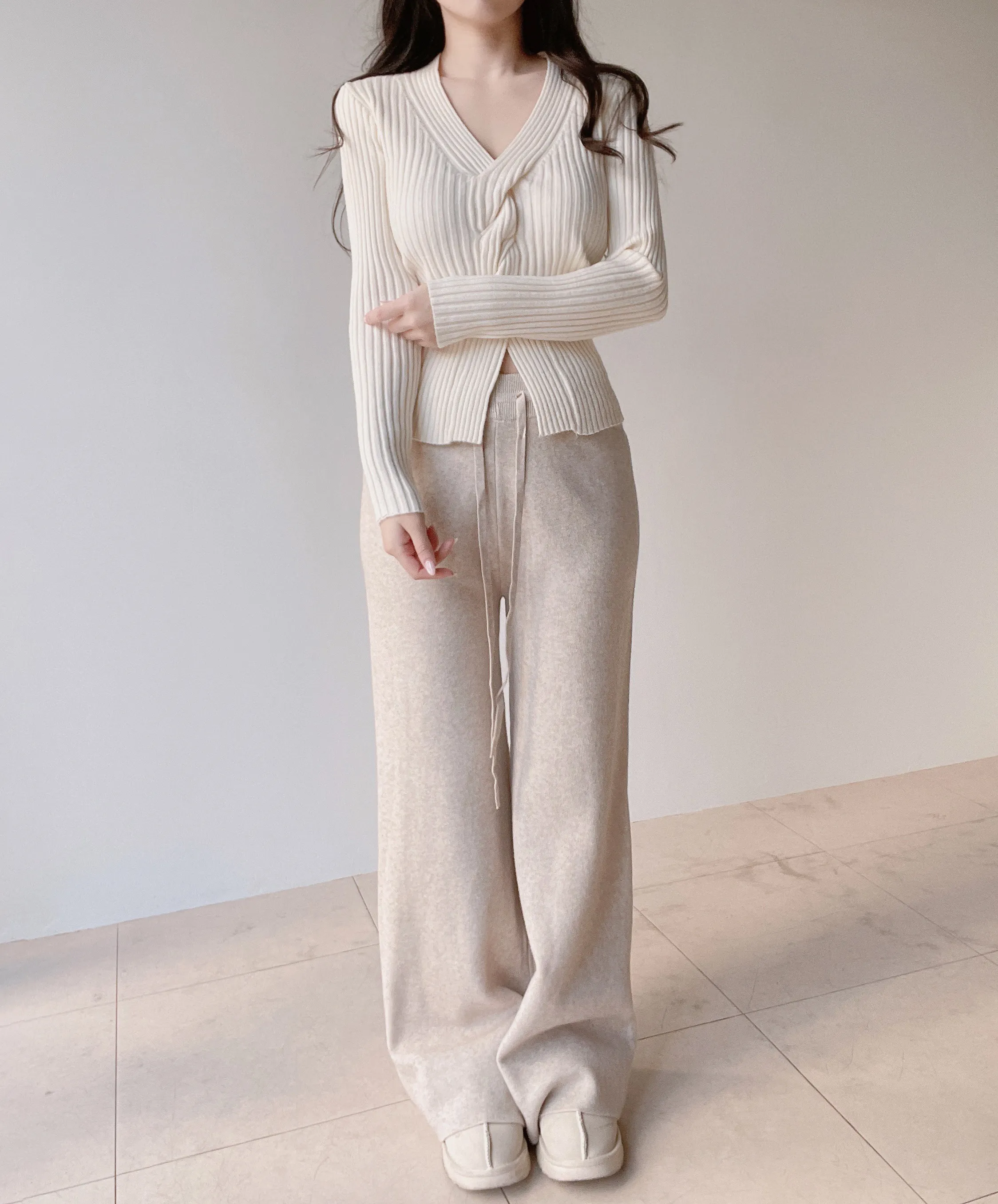 ニットベーシックウエストゴムドローストリングワイドパンツ | mirangmirang | 詳細画像34