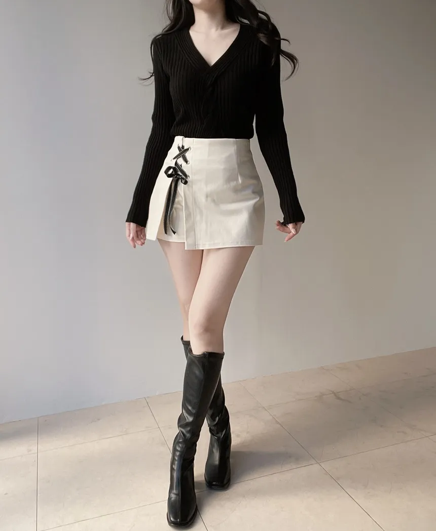 リブツイストVネックスリムスリットニット | mirangmirang | 詳細画像45