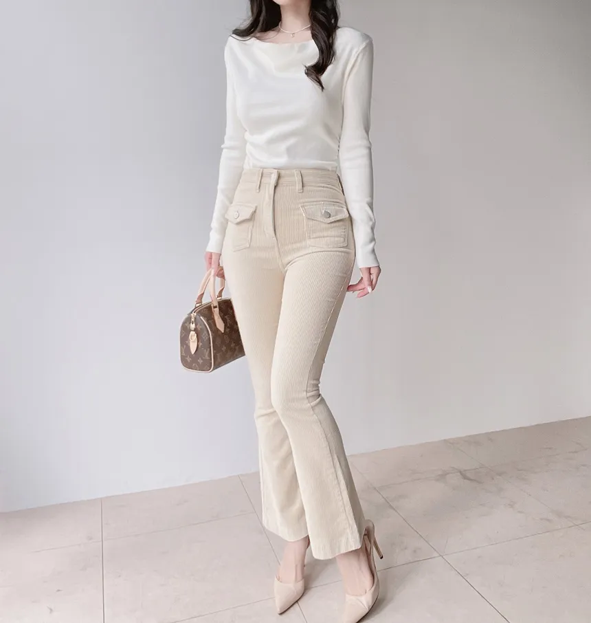 シャーリングボートネックワンショルダーアンバランススリットTシャツ | mirangmirang | 詳細画像8