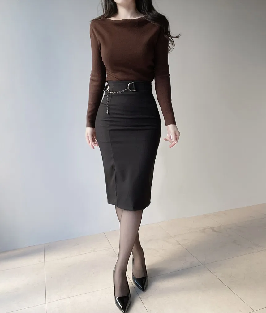 シャーリングボートネックワンショルダーアンバランススリットTシャツ | mirangmirang | 詳細画像42