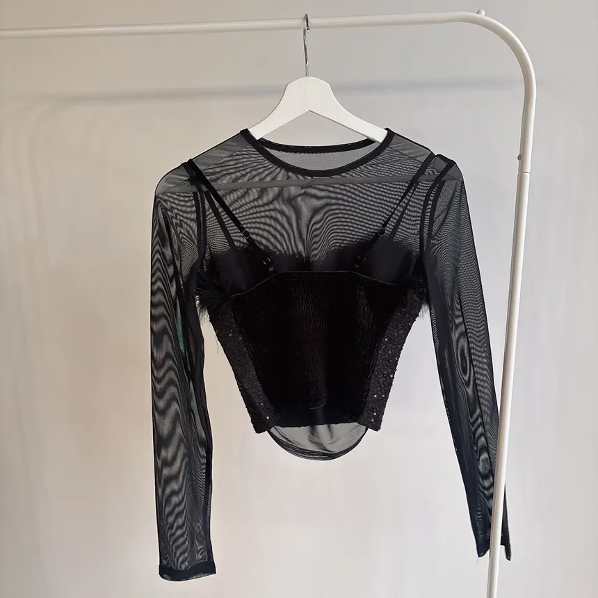 ツイードシースルーラウンドネックビジューボタンアンサンブル | mirangmirang | 詳細画像22