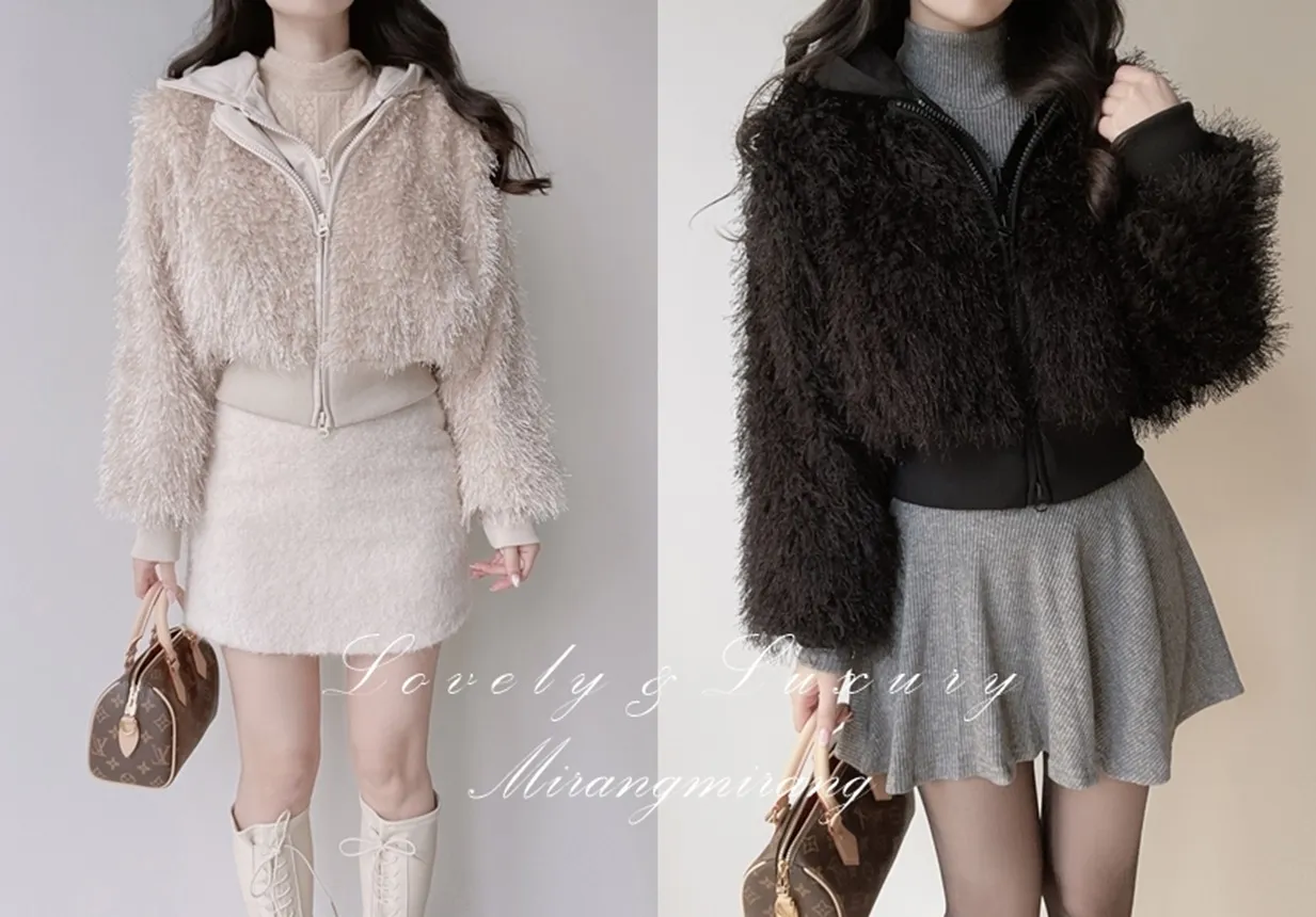 エコファーフードダブルジップジップパーカー | mirangmirang | 詳細画像1