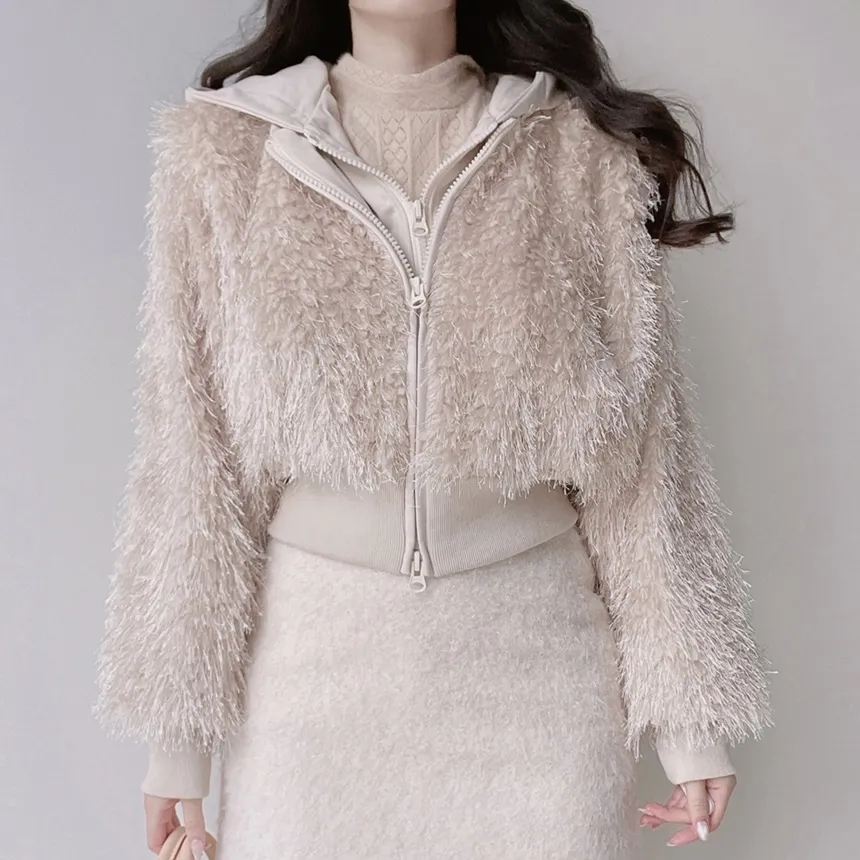 エコファーフードダブルジップジップパーカー | mirangmirang | 詳細画像2