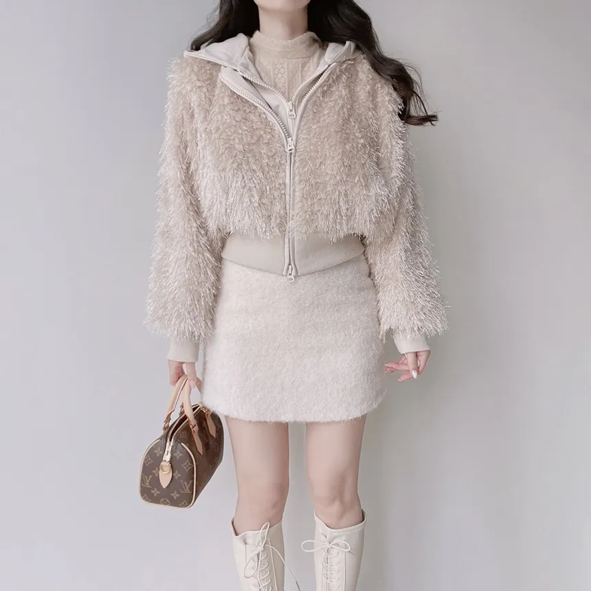 エコファーフードダブルジップジップパーカー | mirangmirang | 詳細画像3